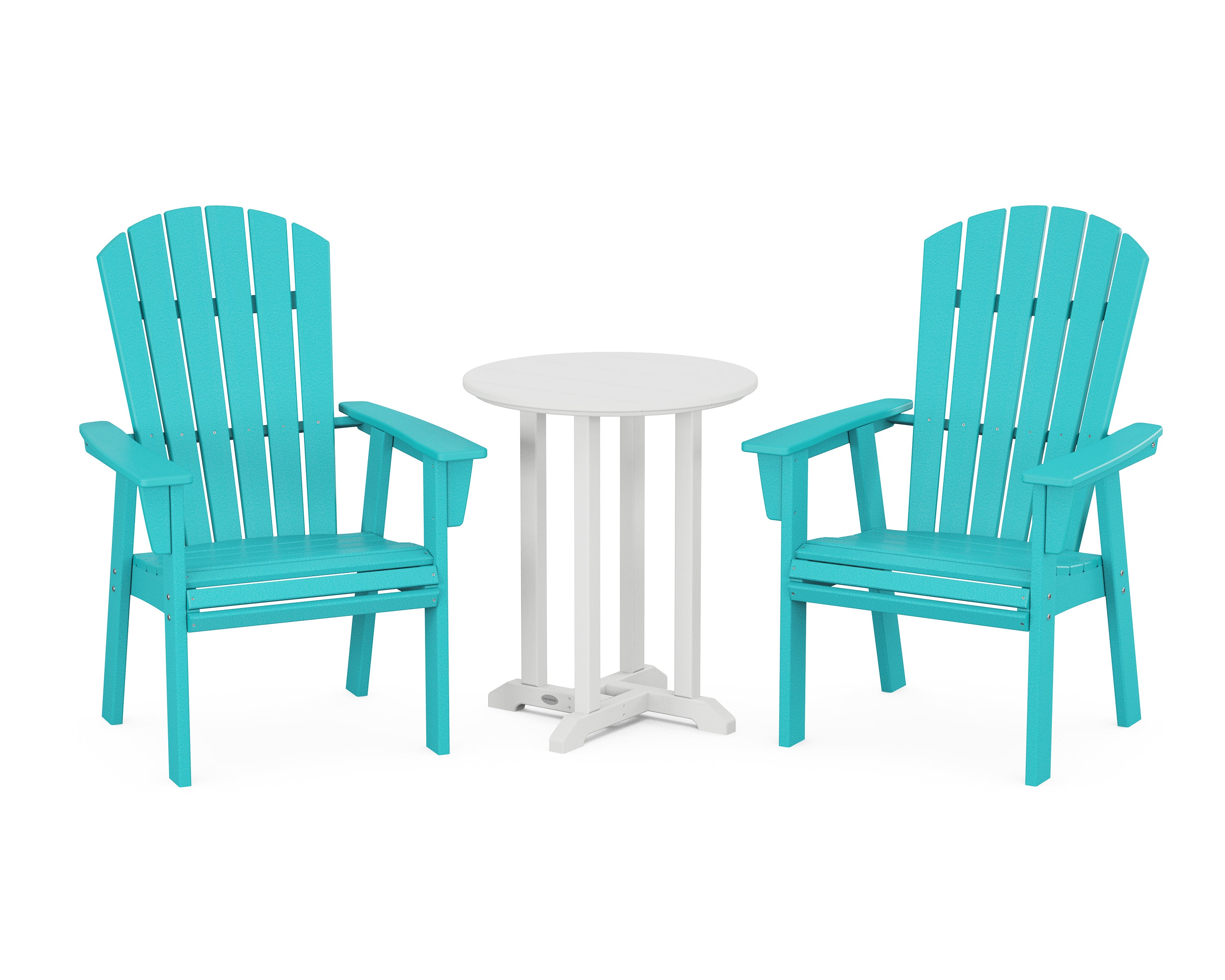 POLYWOOD Nautical Adirondack 3-Piece Round Bistro Dining Set in Aruba / White