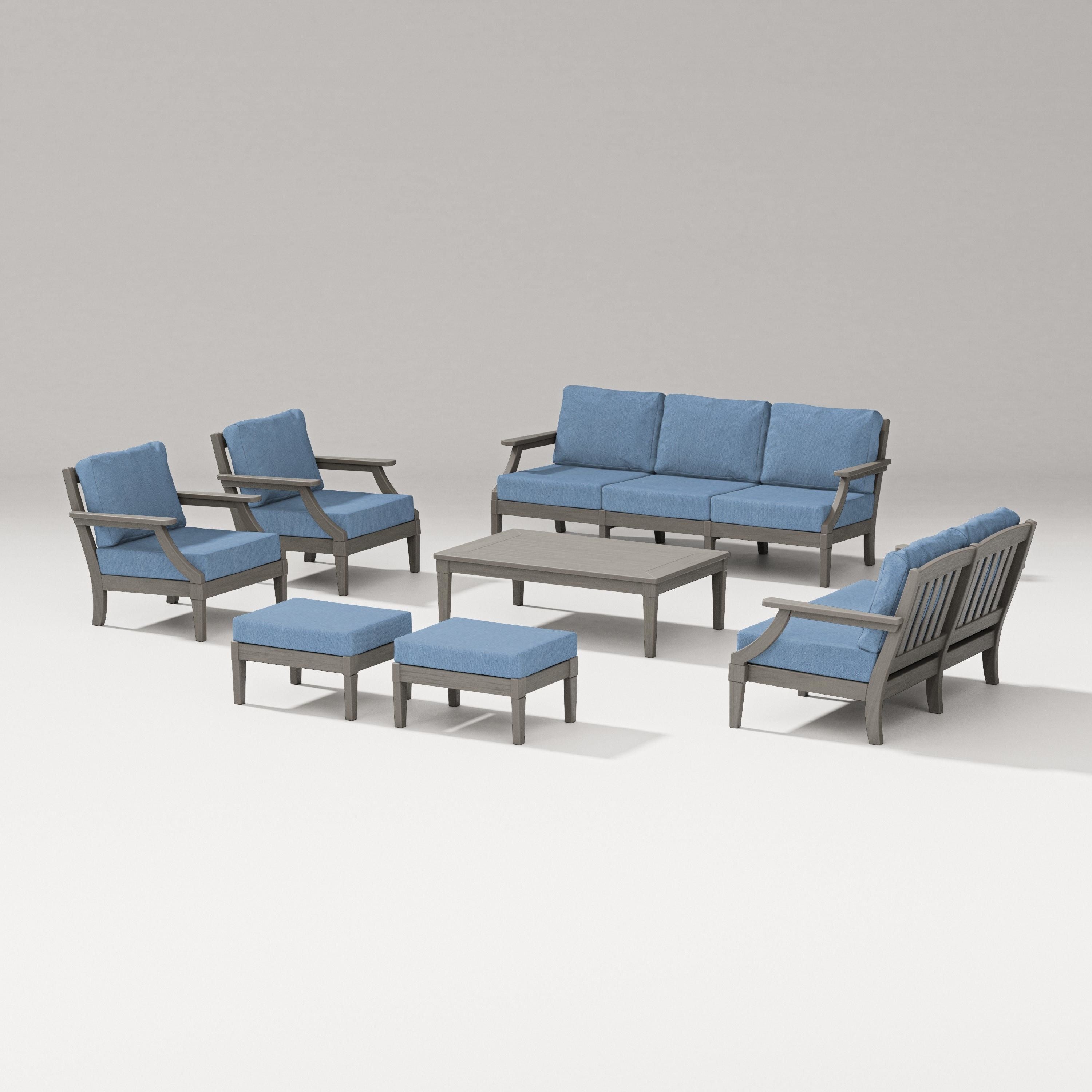 PW Designer Series Estate 7-Piece Lounge Sofa Set in Driftwood / Sky Blue