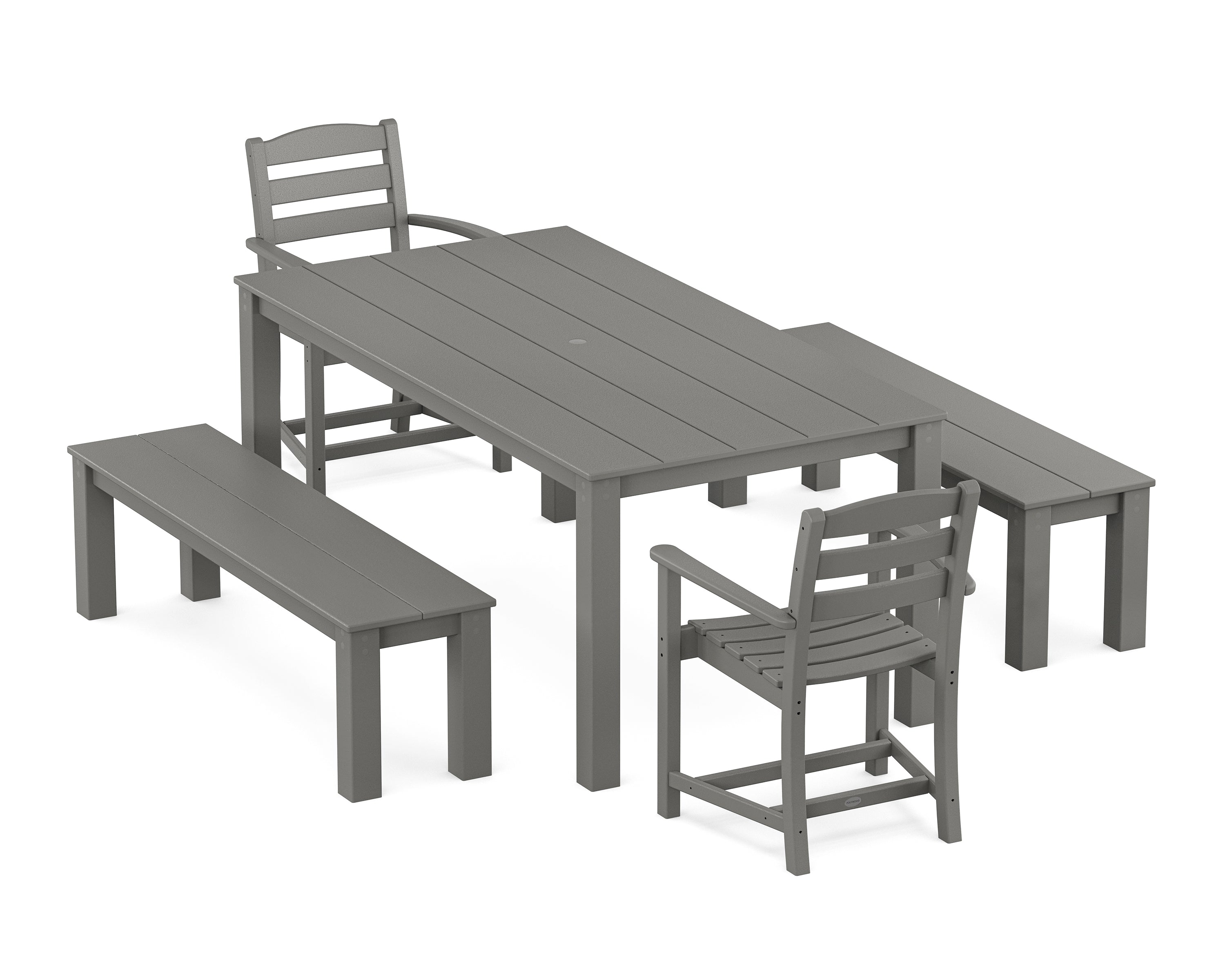 POLYWOOD La Casa Cafe' 5-Piece Parsons Dining Set with Benches in Slate Grey