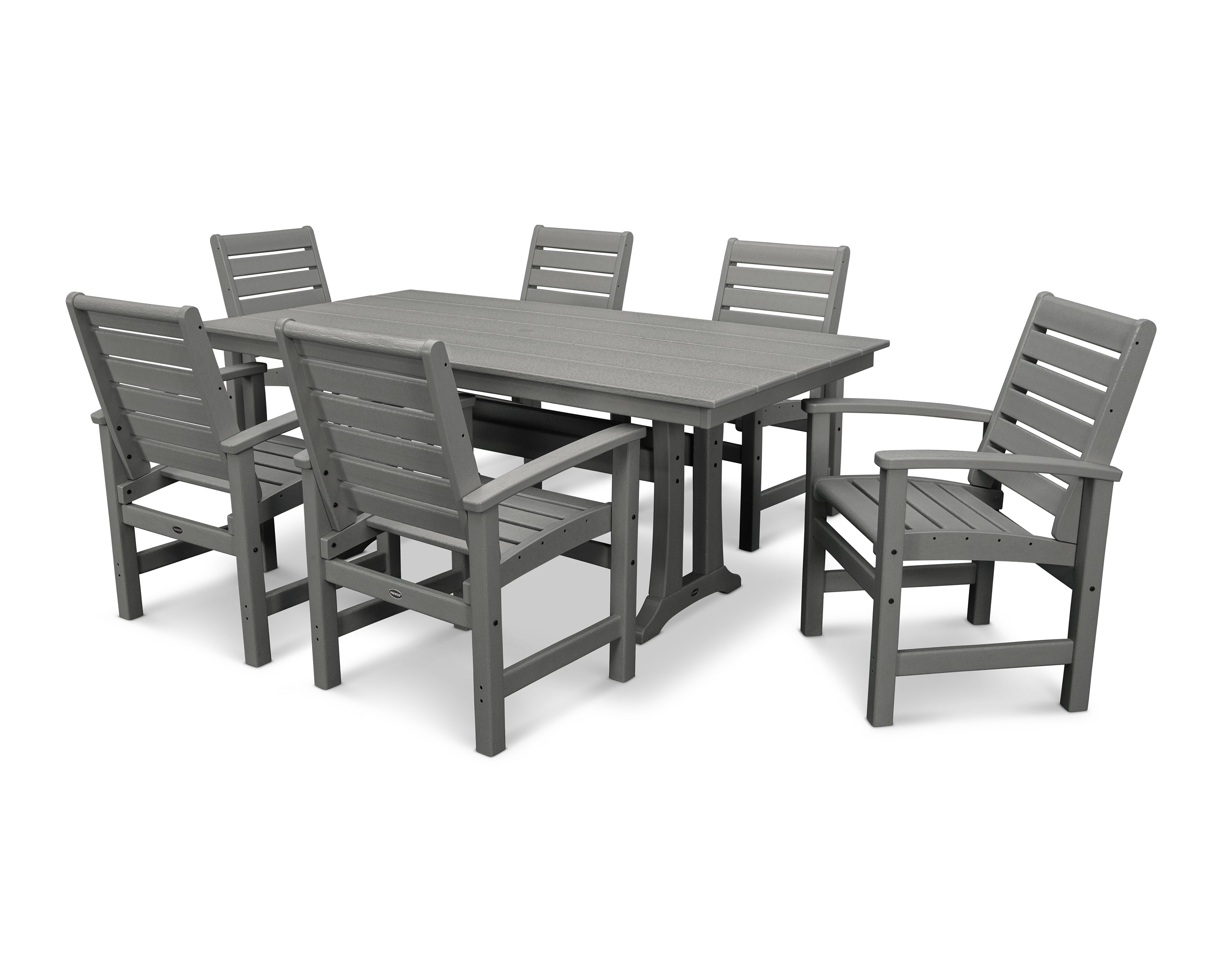 POLYWOOD Signature 7-Piece Farmhouse Dining Set with Trestle Legs in Slate Grey
