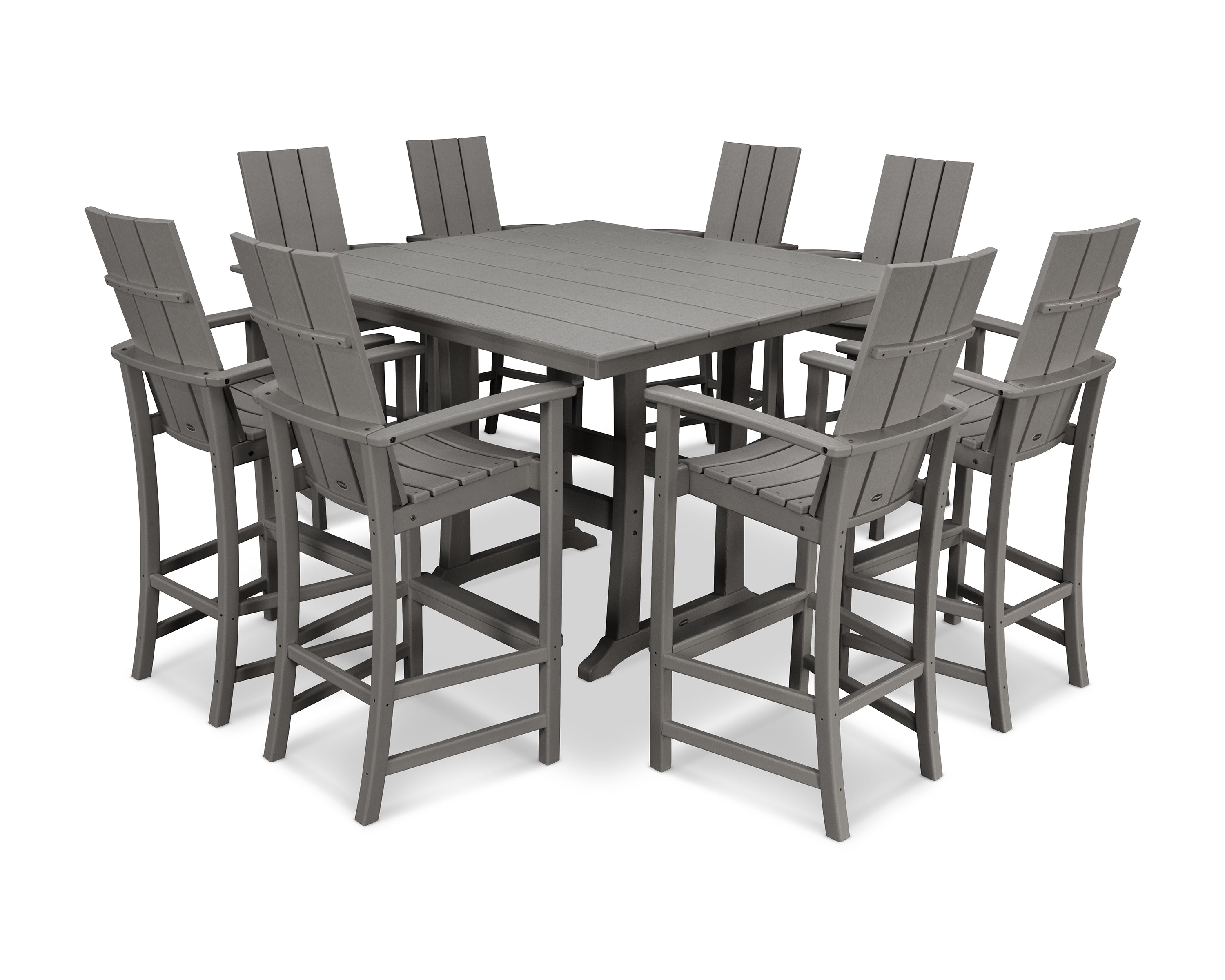 POLYWOOD Modern Adirondack 9-Piece Farmhouse Trestle Bar Set in Slate Grey