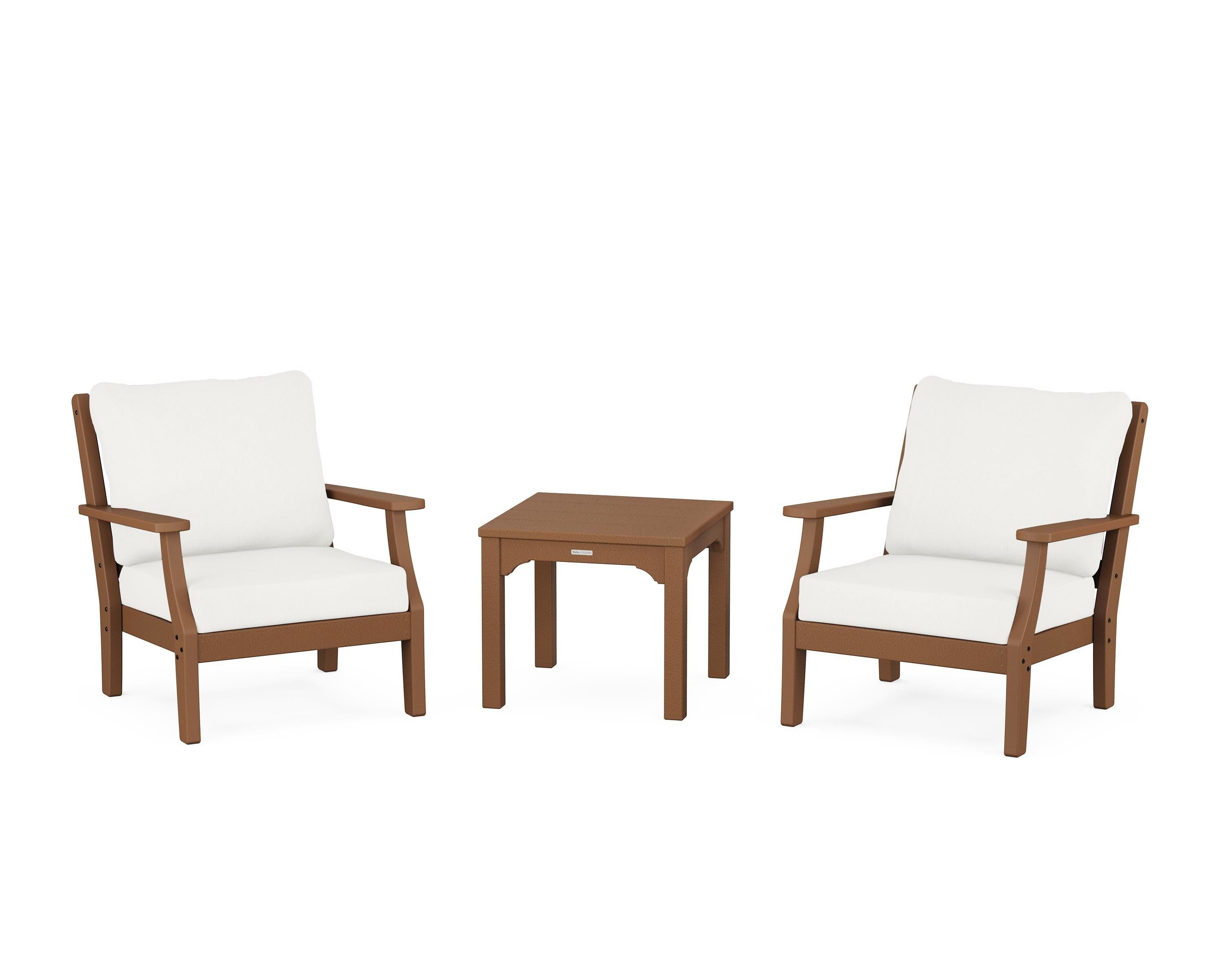 Martha Stewart by POLYWOOD Chinoiserie 3-Piece Deep Seating Set in Teak / Natural Linen