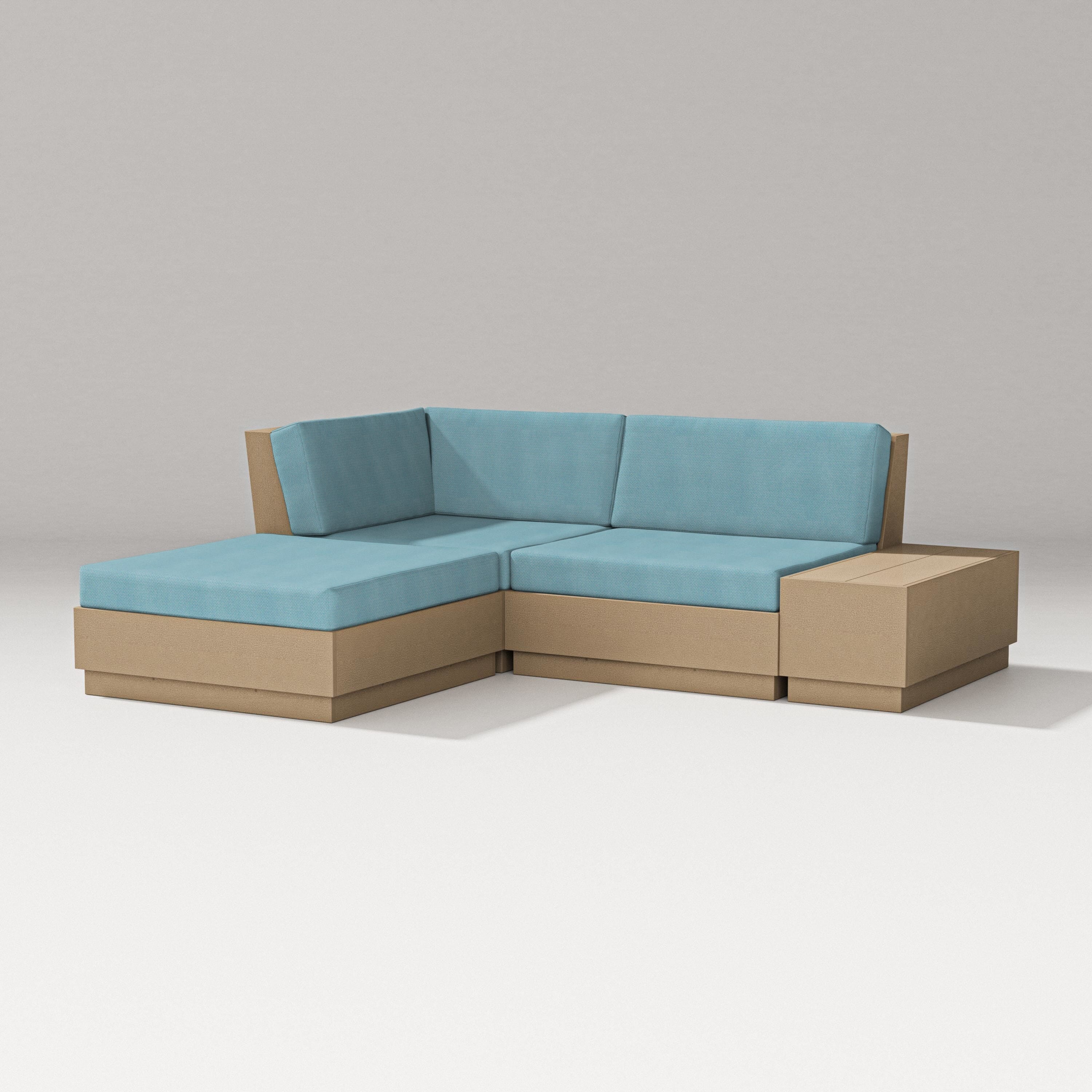 PW Designer Series Elevate Loveseat Sectional with Chaise in Vintage Sahara / Lattice Sky Blue
