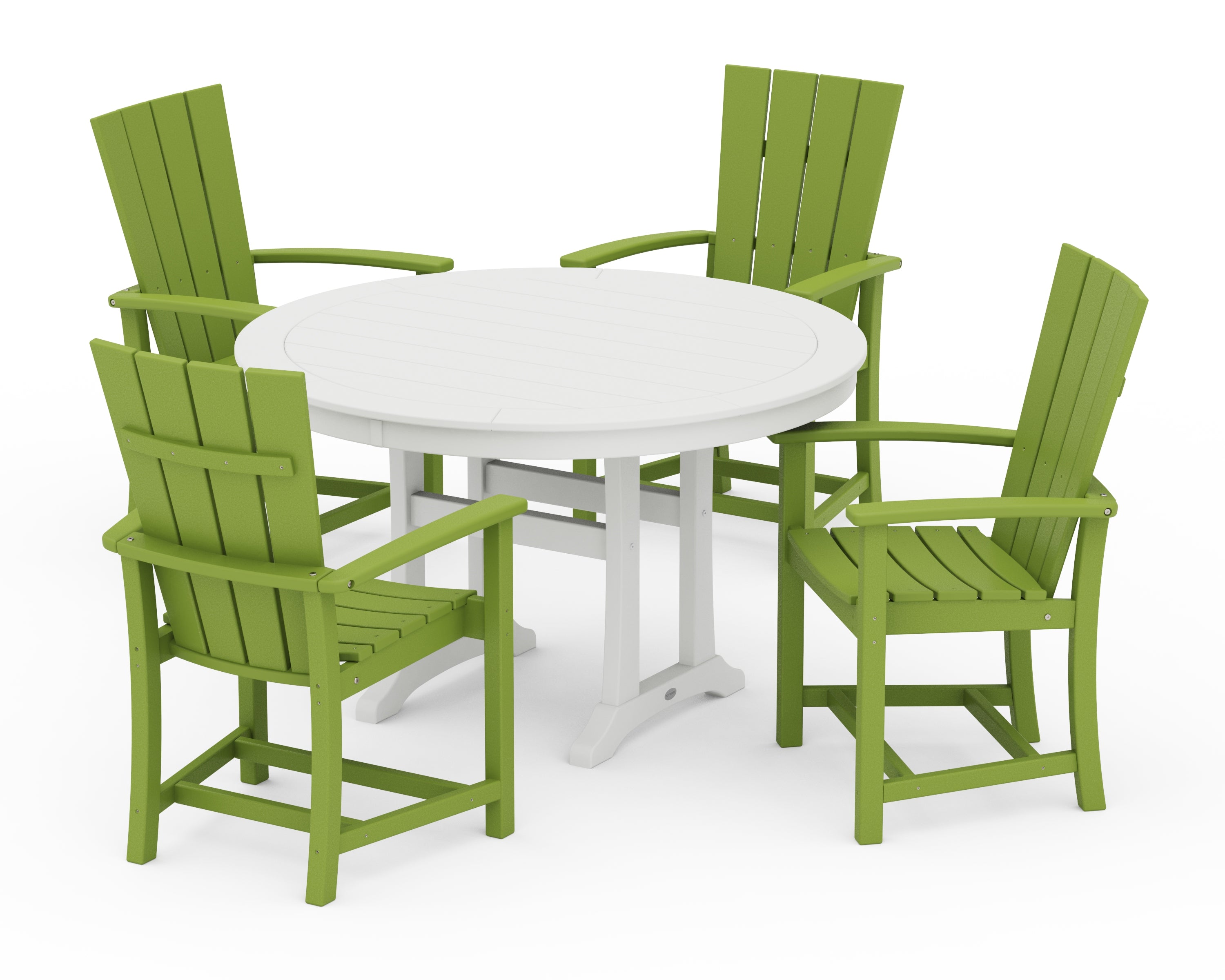 POLYWOOD Quattro 5-Piece Round Dining Set with Trestle Legs in Lime / White