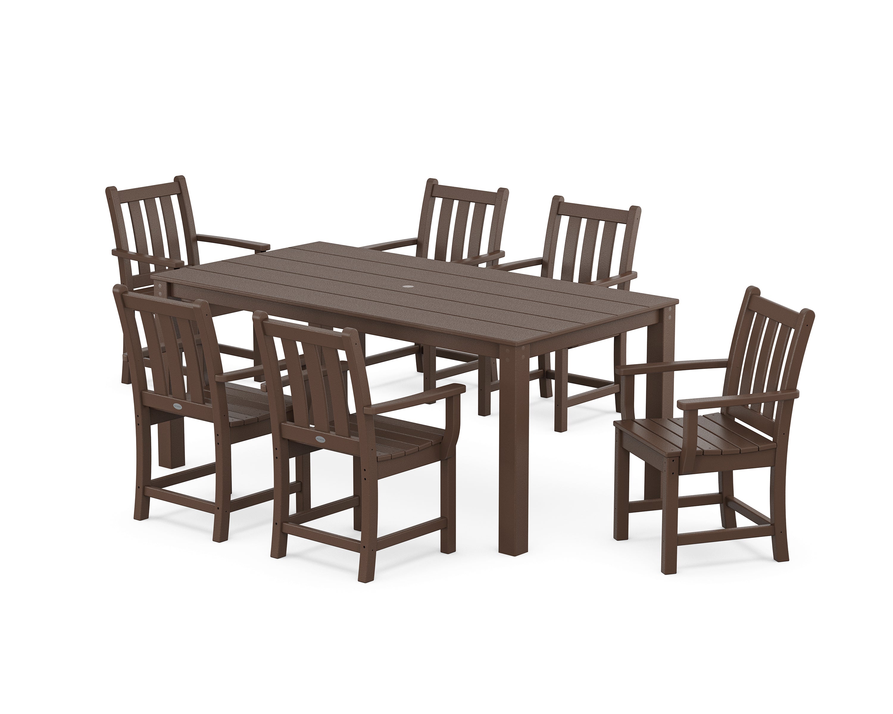 POLYWOOD Traditional Garden Arm Chair 7-Piece Parsons Dining Set in Mahogany