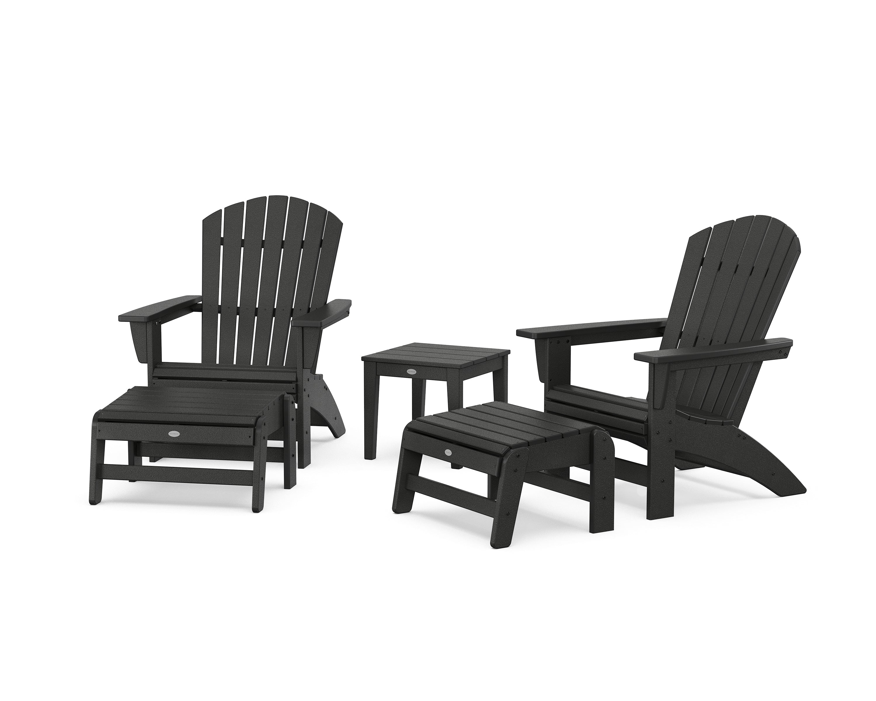 POLYWOOD 5-Piece Nautical Grand Adirondack Set with Ottomans and Side Table in Black