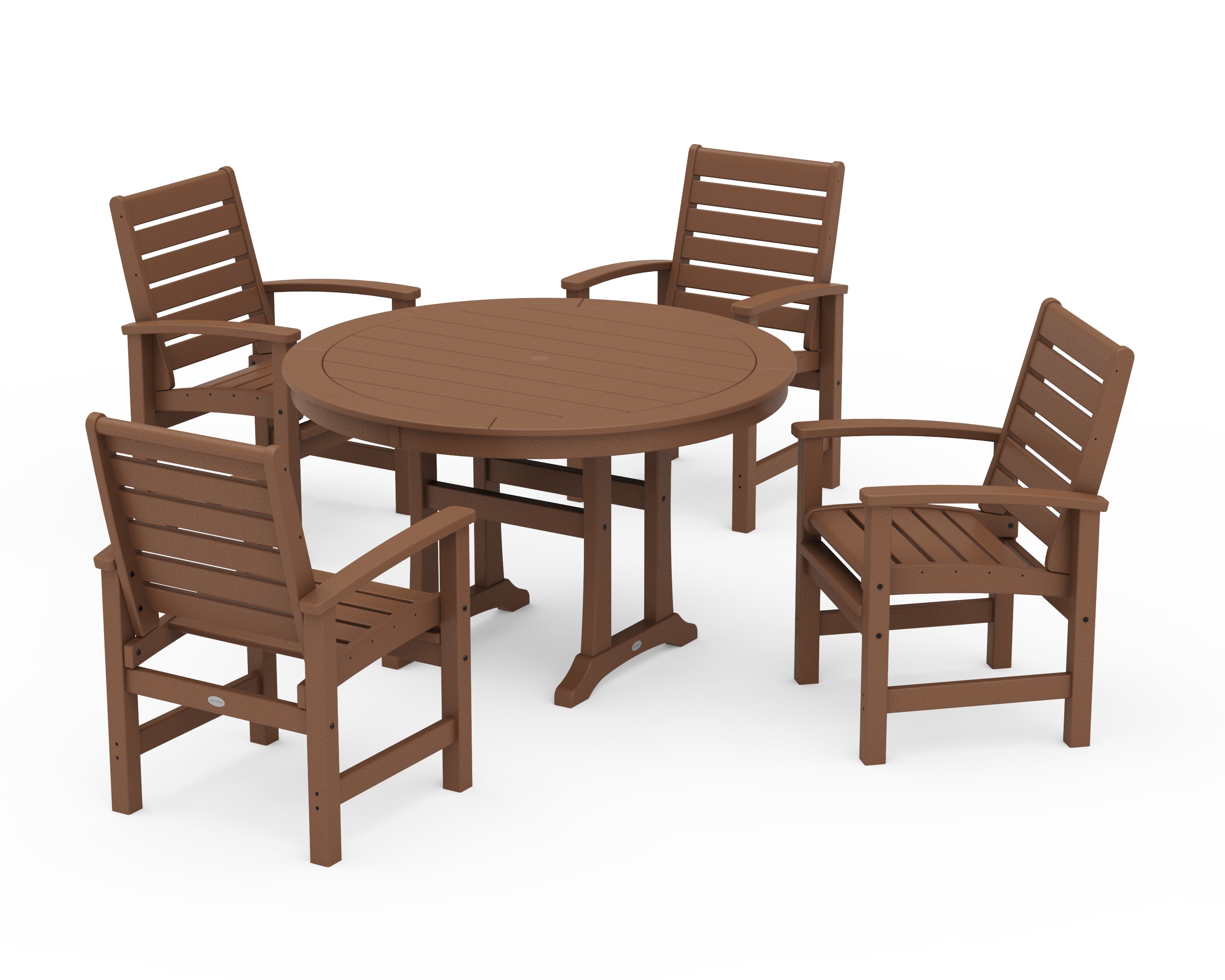 POLYWOOD Signature 5-Piece Round Dining Set with Trestle Legs in Teak