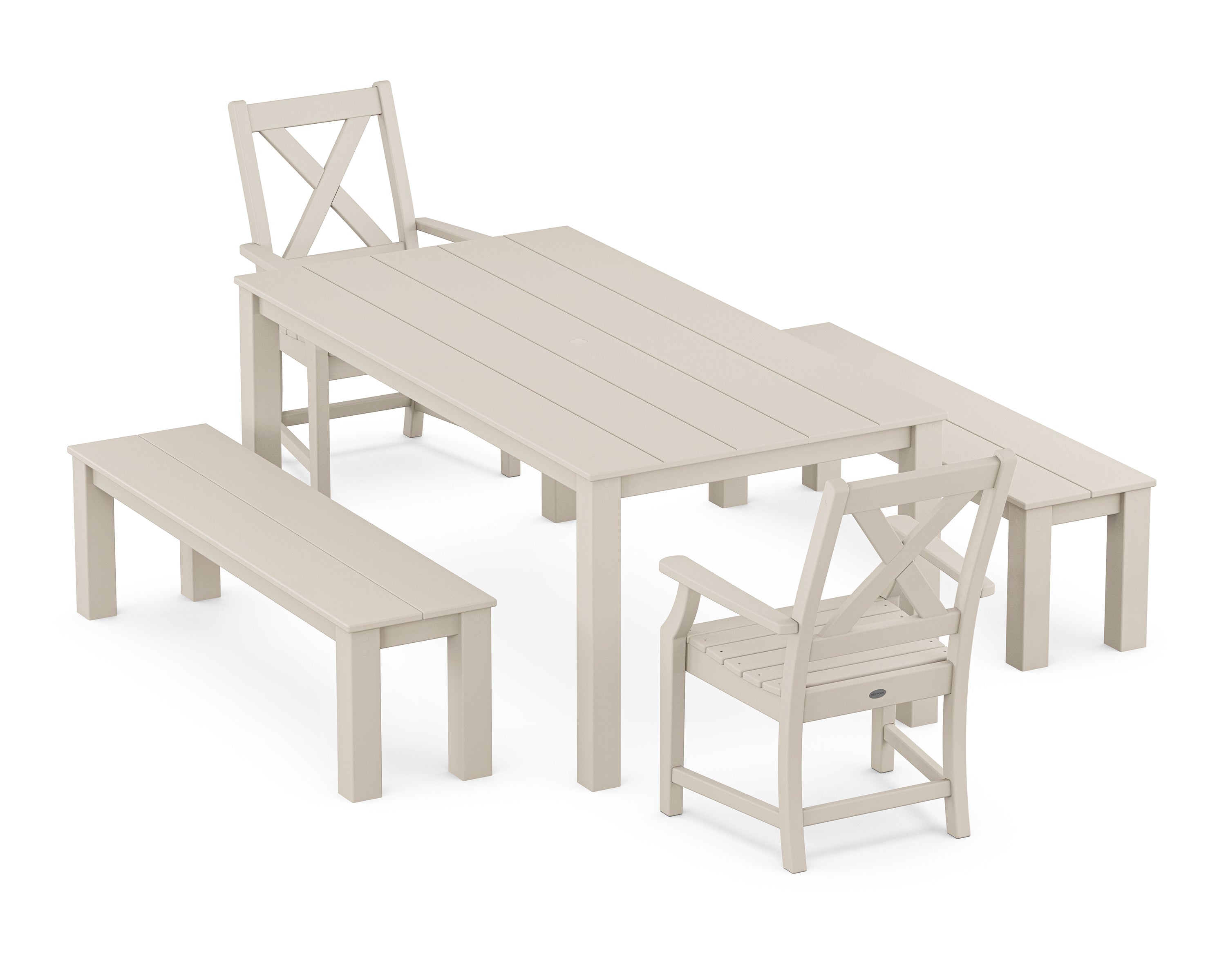 POLYWOOD Braxton 5-Piece Parsons Dining Set with Benches in Sand