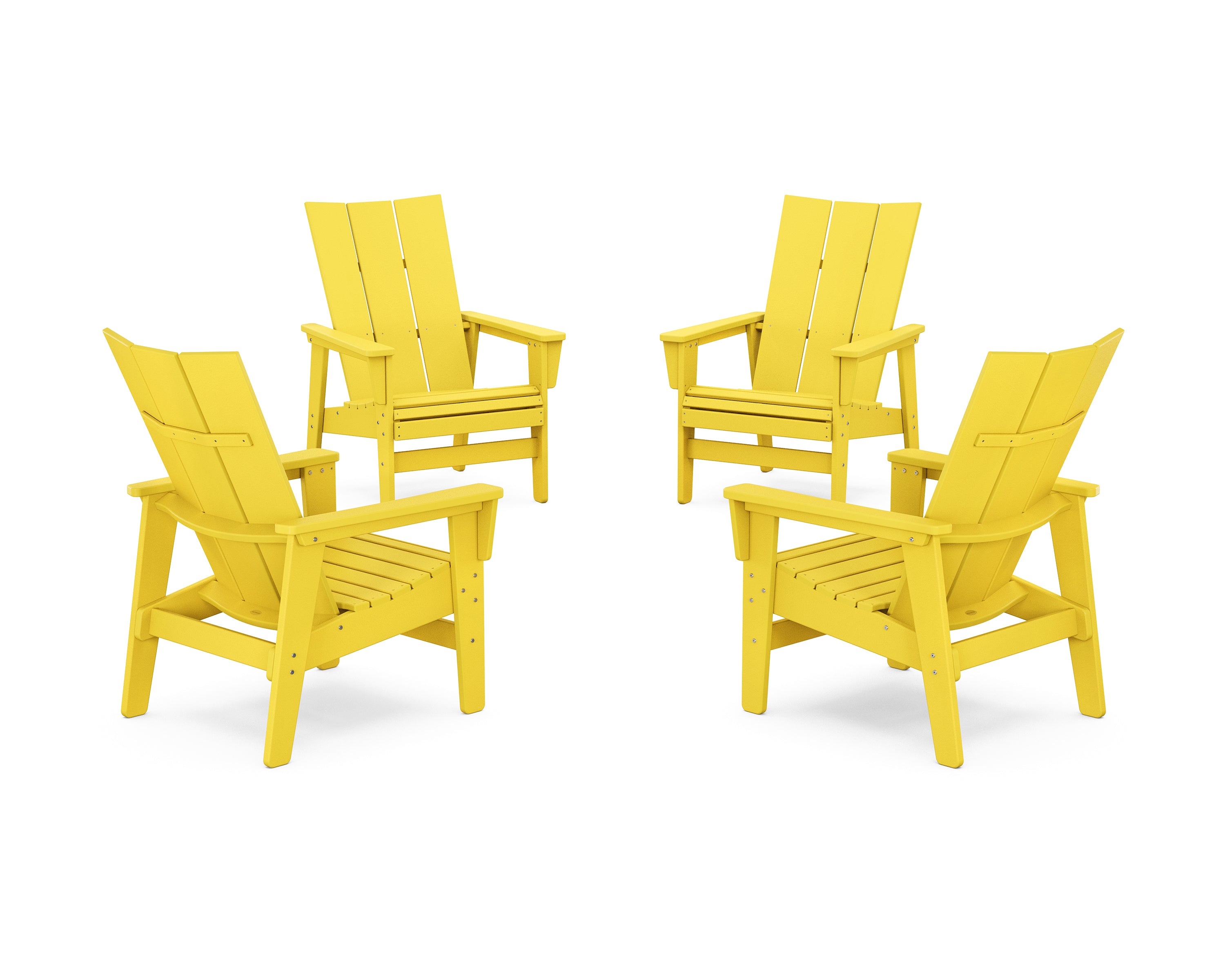POLYWOOD 4-Piece Modern Grand Upright Adirondack Chair Conversation Set in Lemon