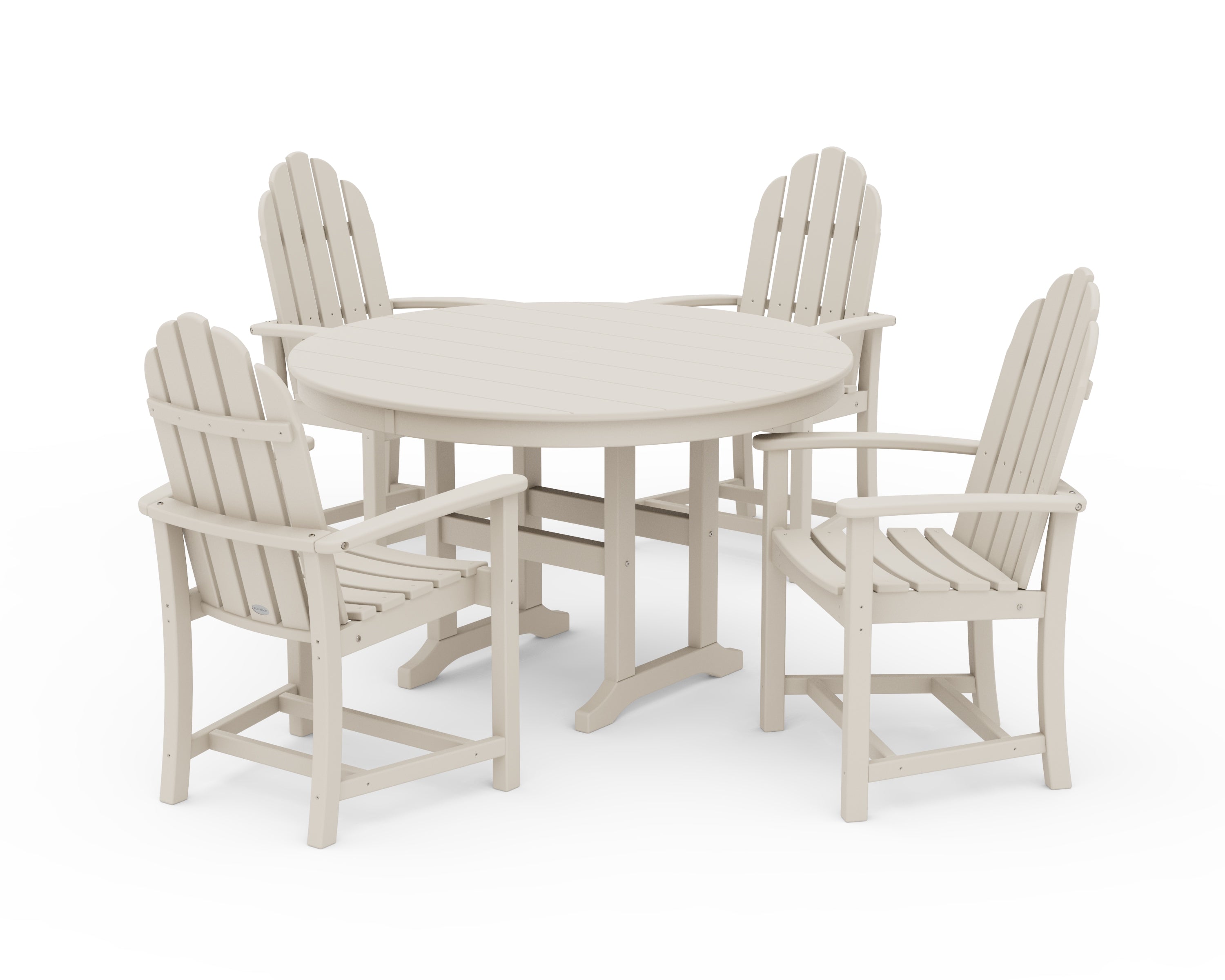 POLYWOOD Classic Adirondack 5-Piece Round Farmhouse Dining Set in Sand