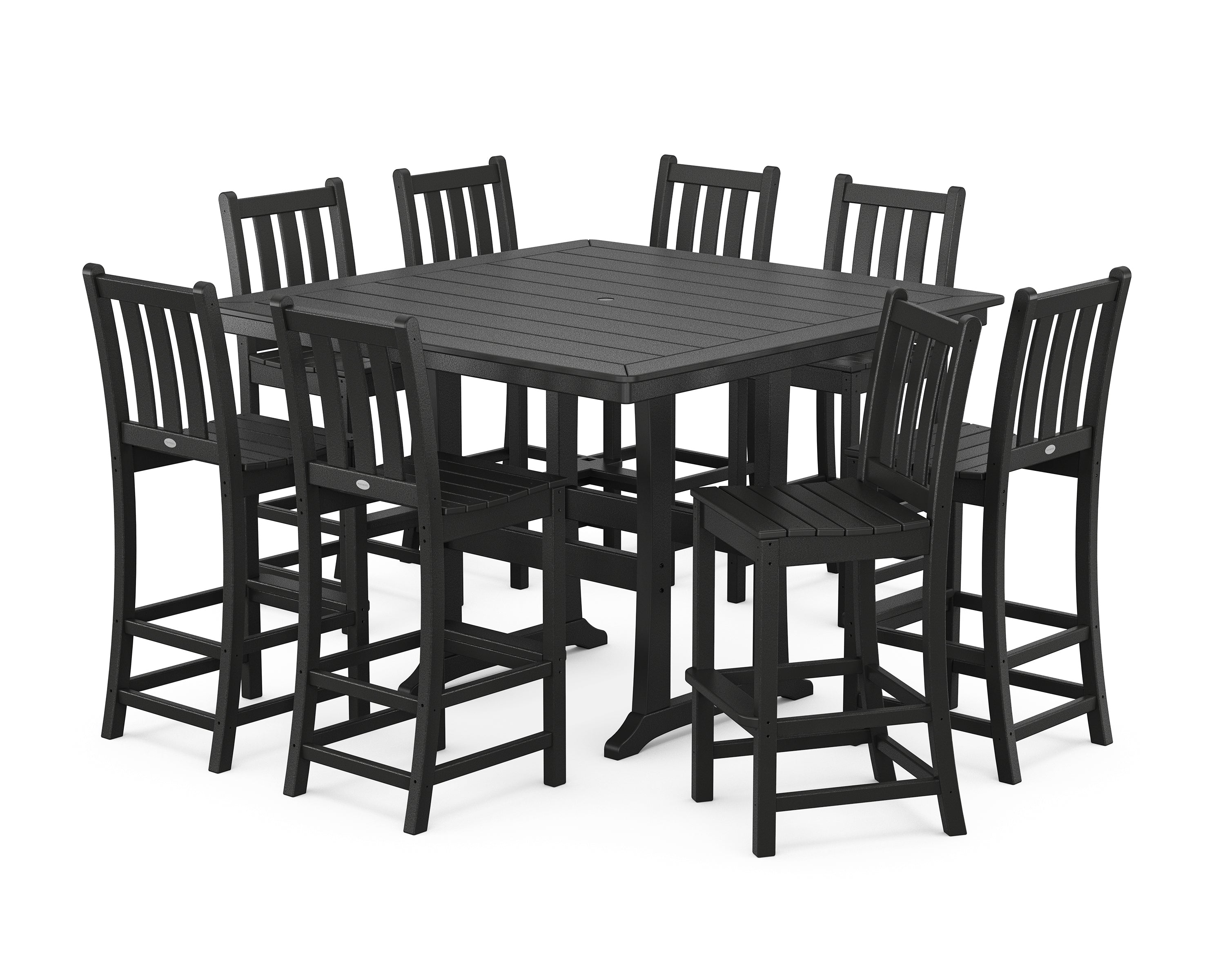 POLYWOOD Traditional Garden 9-Piece Nautical Trestle Bar Set in Black