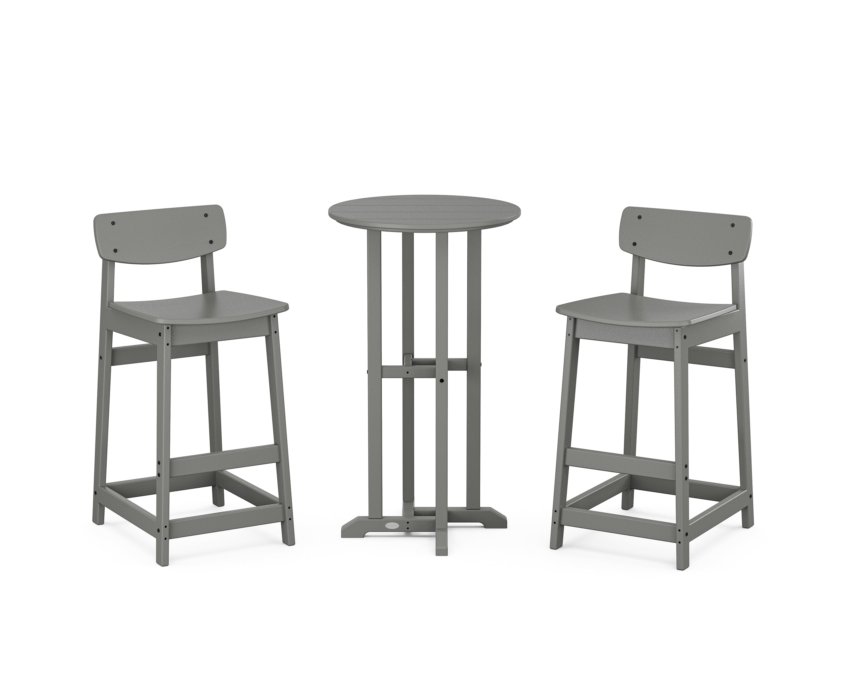 POLYWOOD Modern Studio Urban Lowback Bar Chair 3-Piece Bistro Set in Slate Grey