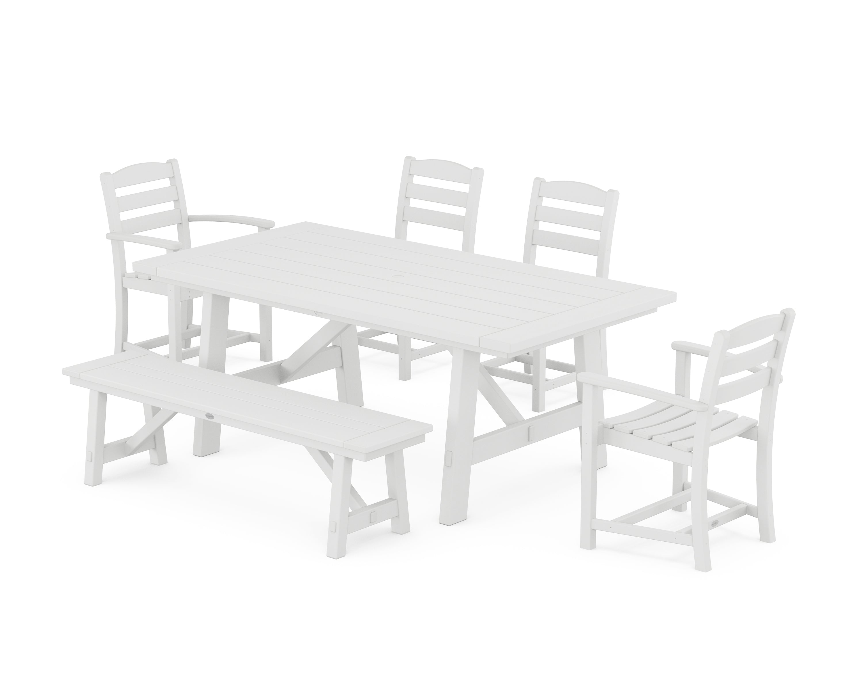 POLYWOOD La Casa Café 6-Piece Rustic Farmhouse Dining Set with Bench in White
