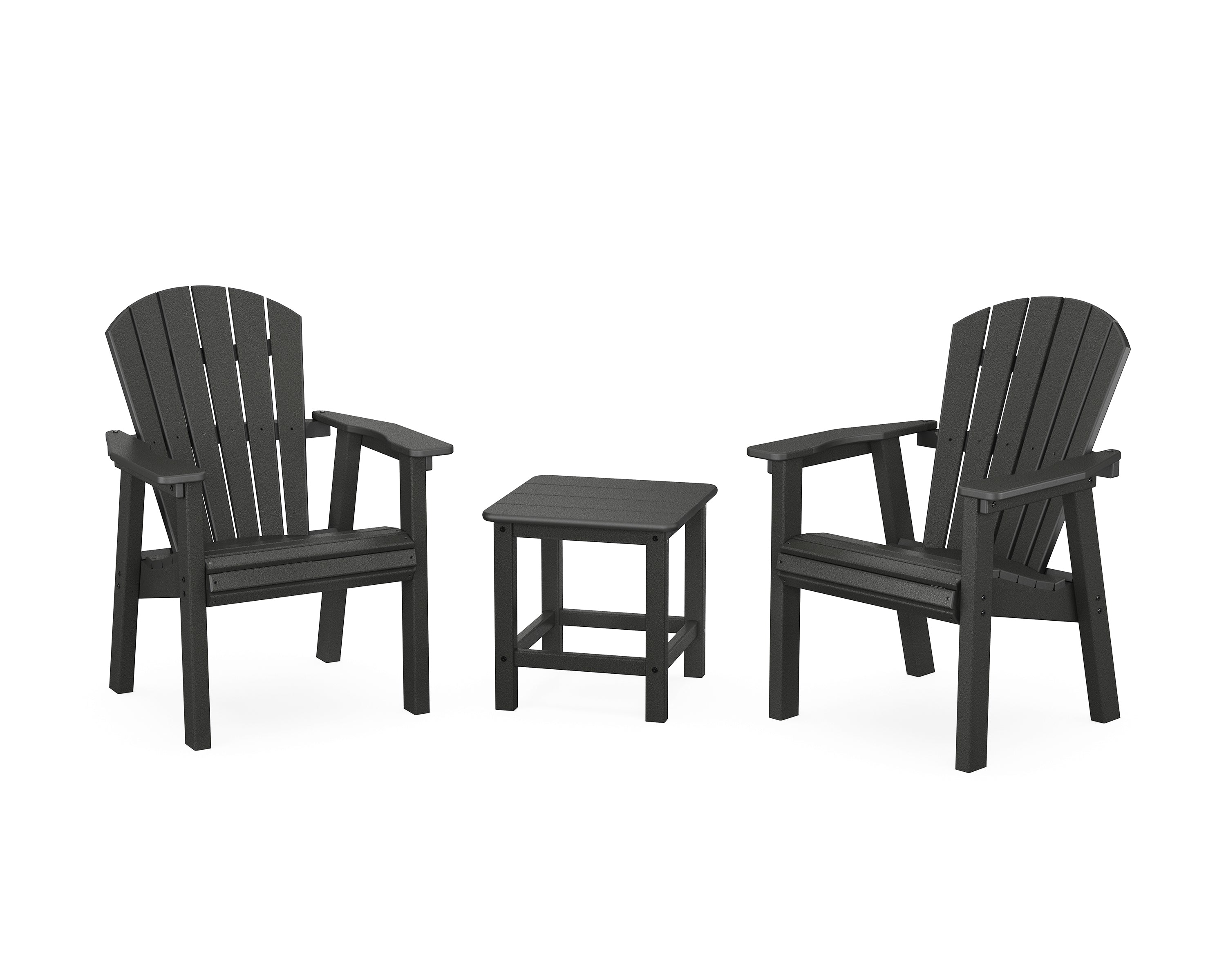 POLYWOOD Seashell 3-Piece Upright Adirondack Chair Set in Black