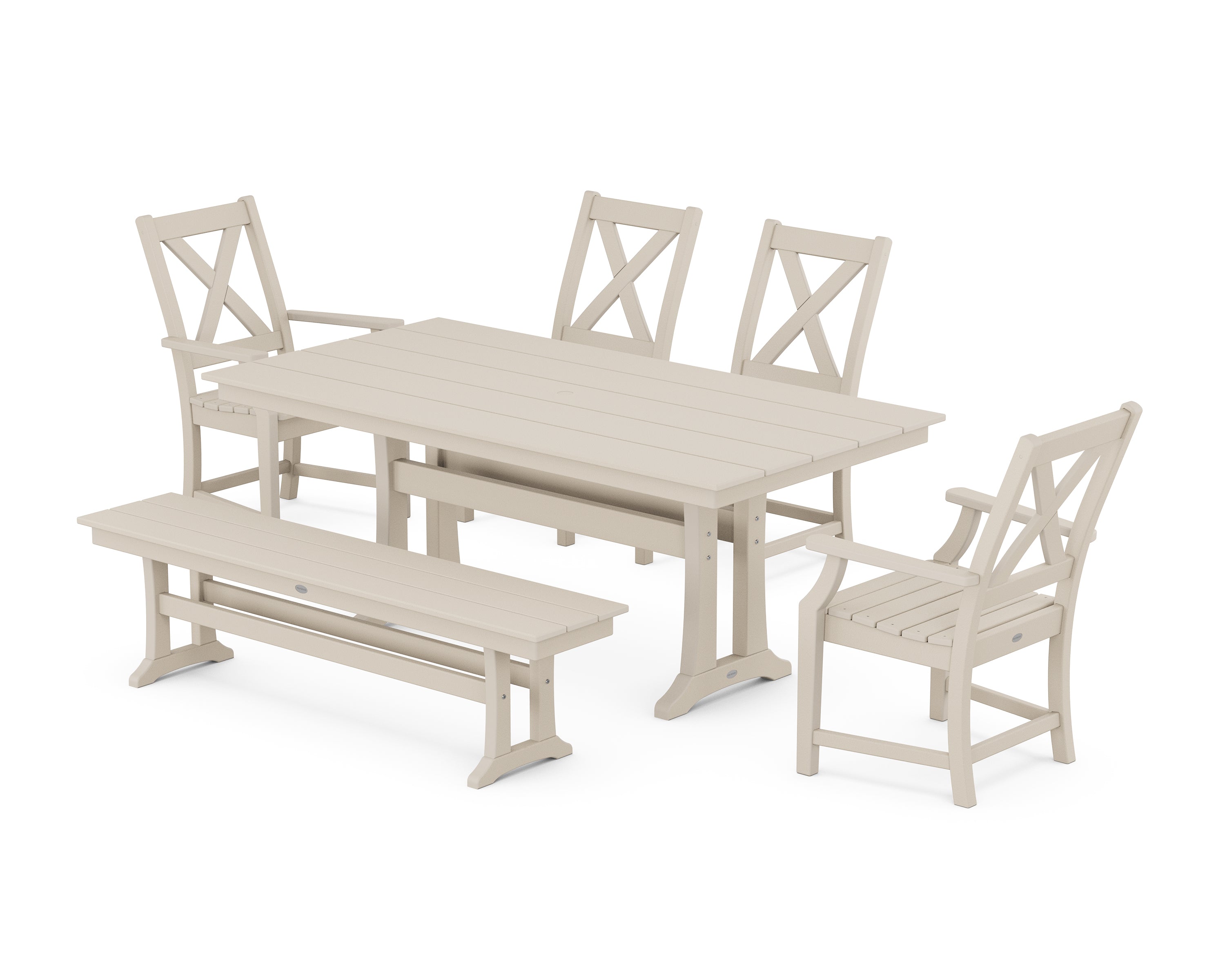 POLYWOOD Braxton 6-Piece Farmhouse Dining Set With Trestle Legs in Sand