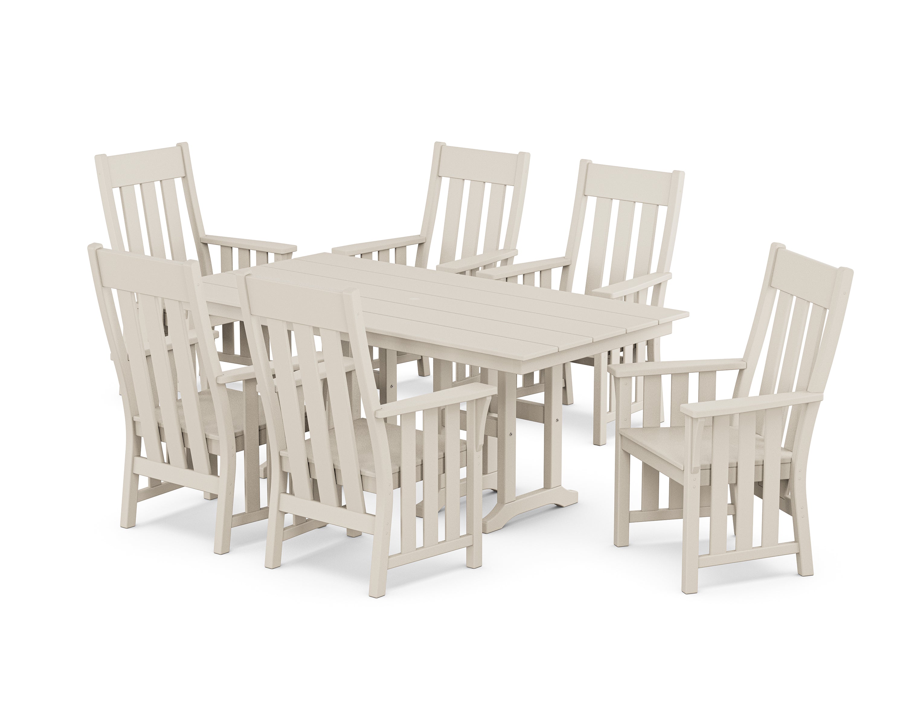 Martha Stewart by POLYWOOD Acadia Arm Chair 7-Piece Farmhouse Dining Set in Sand