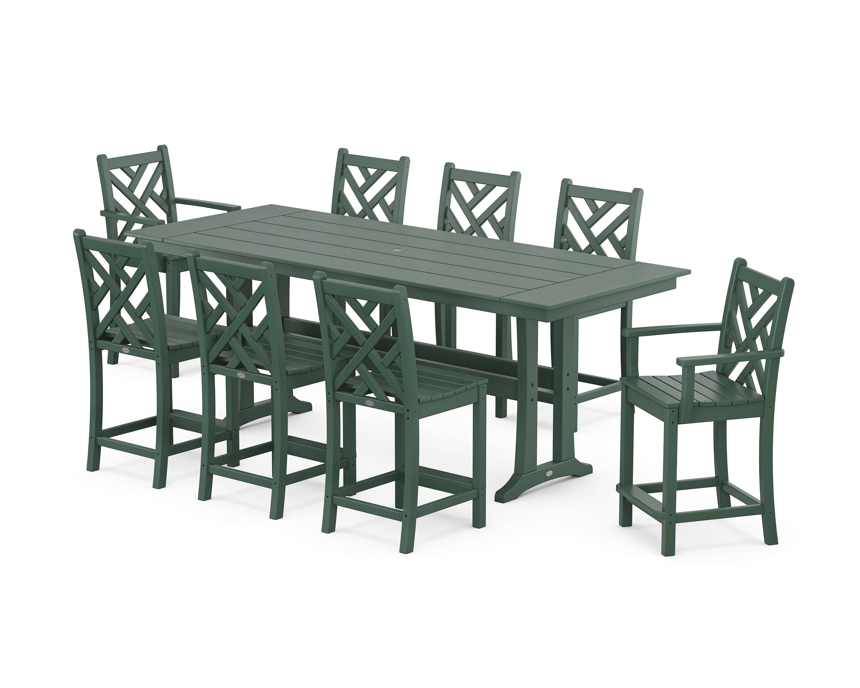 POLYWOOD® Chippendale 9-Piece Farmhouse Counter Set with Trestle Legs in Green