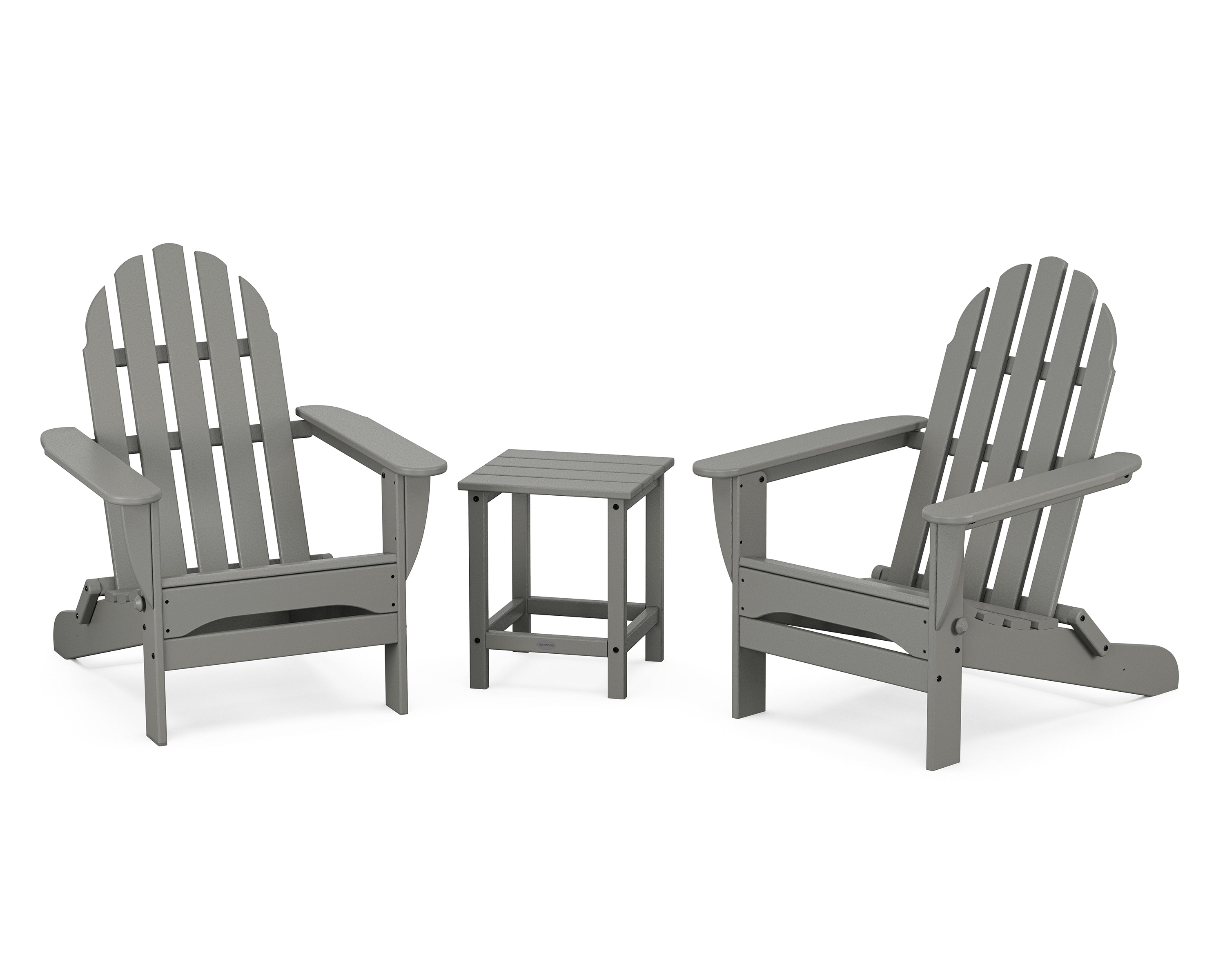 POLYWOOD Classic Folding Adirondack 3-Piece Set with Long Island 18" Side Table in Slate Grey