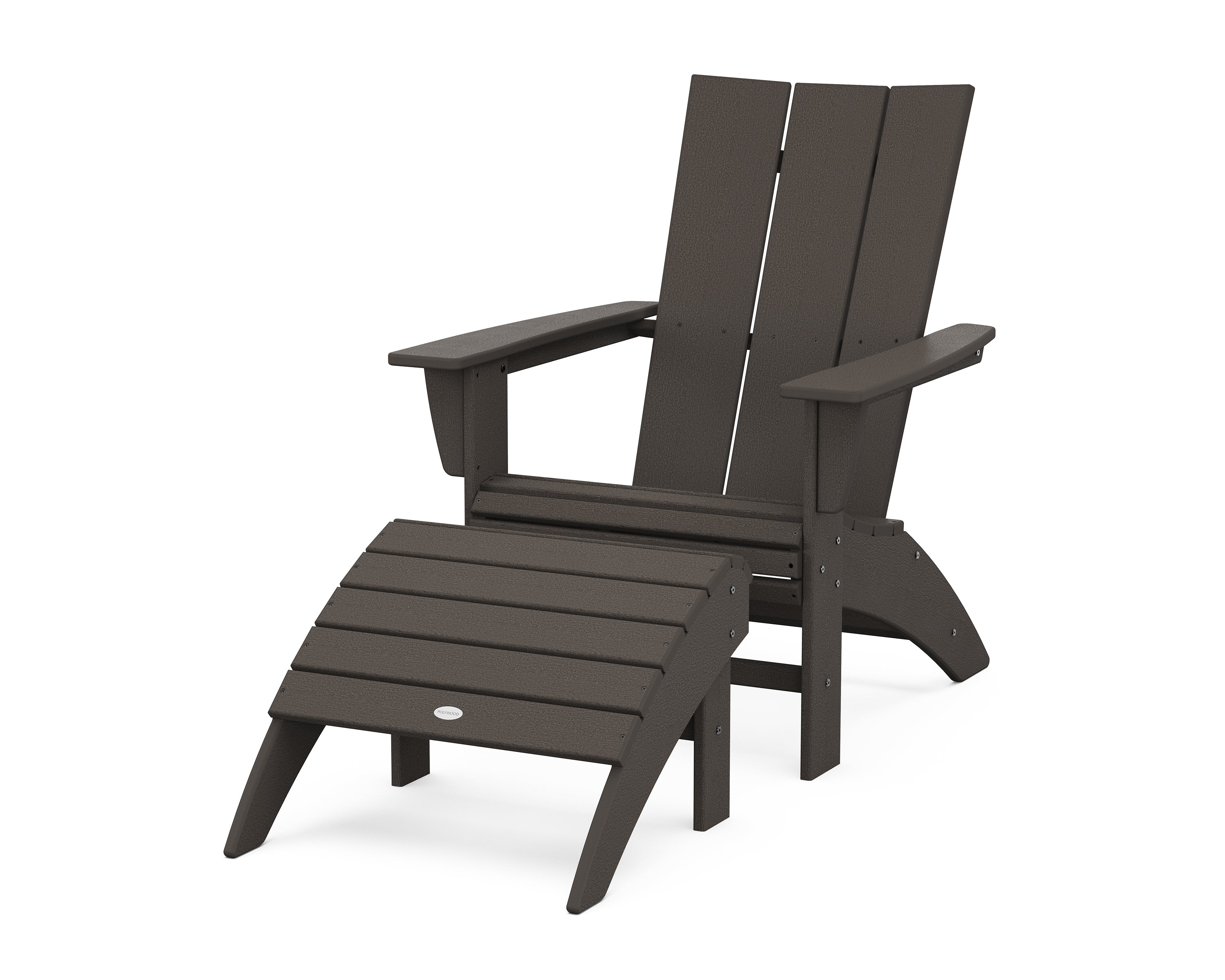 POLYWOOD Modern Curveback Adirondack Chair 2-Piece Set with Ottoman in Vintage Coffee