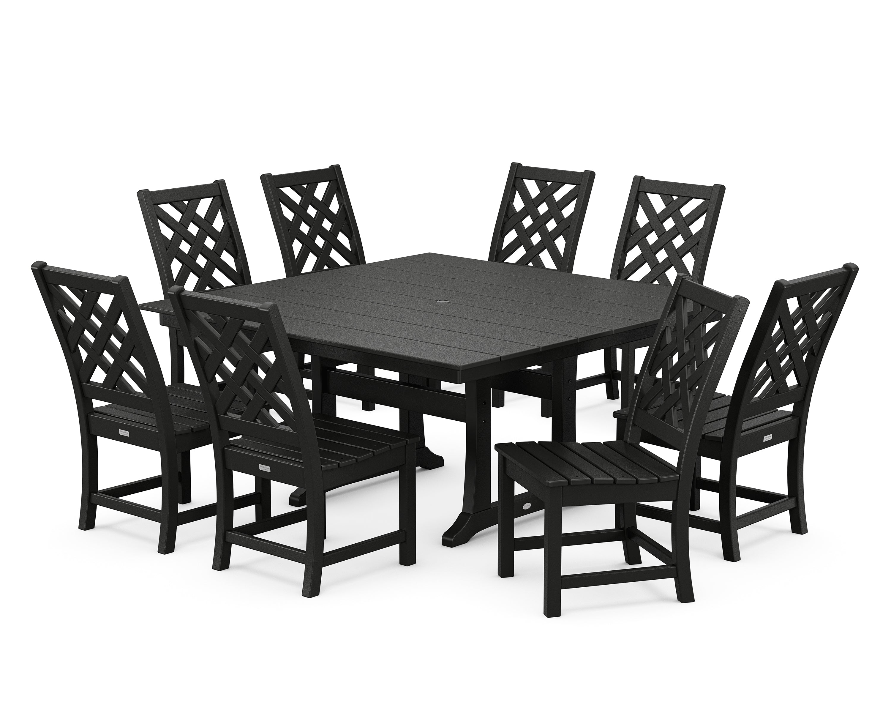 Country Living Wovendale Side Chair 9-Piece Square Farmhouse Dining Set with Trestle Legs in Black