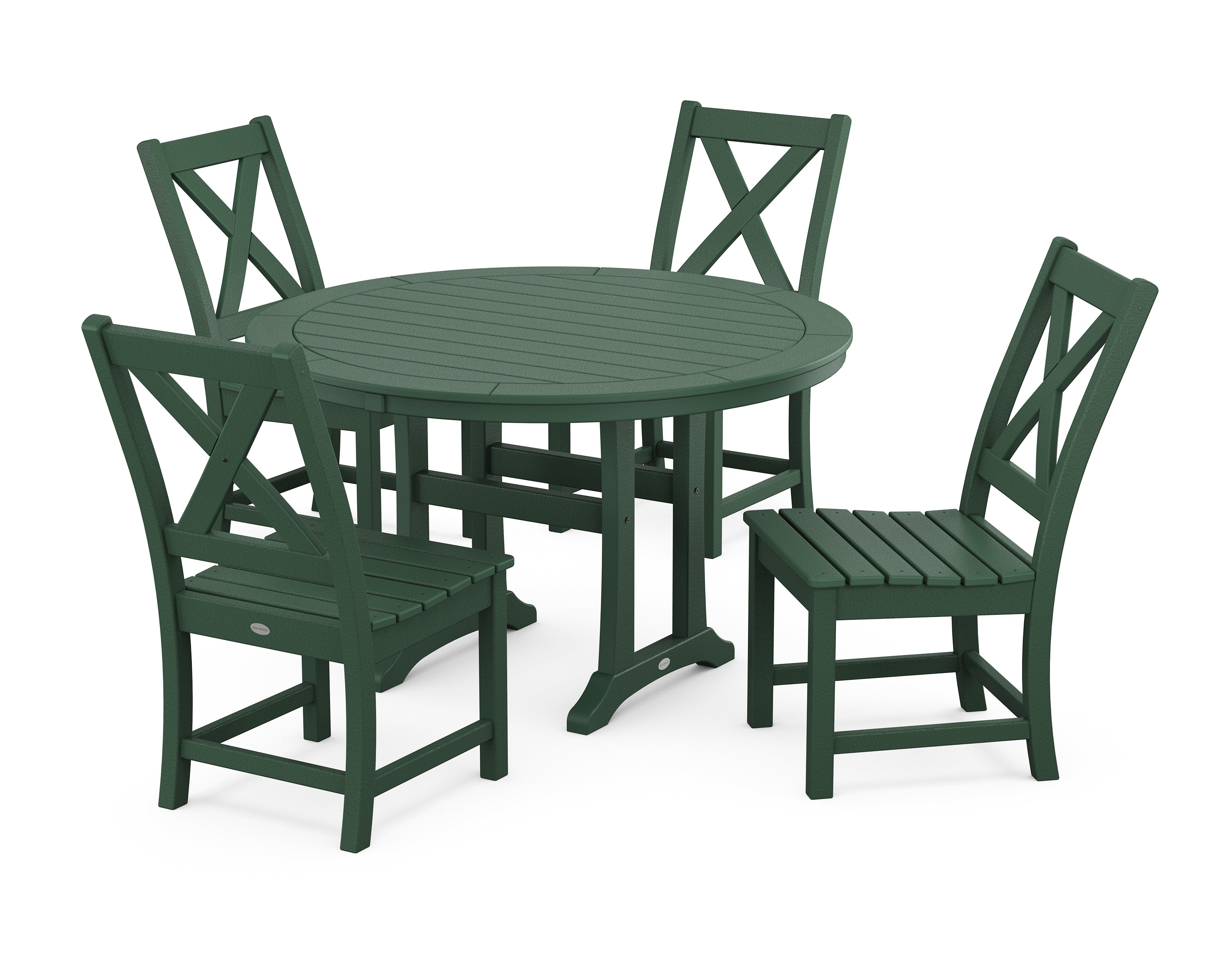 POLYWOOD® Braxton Side Chair 5-Piece Round Dining Set With Trestle Legs in Green