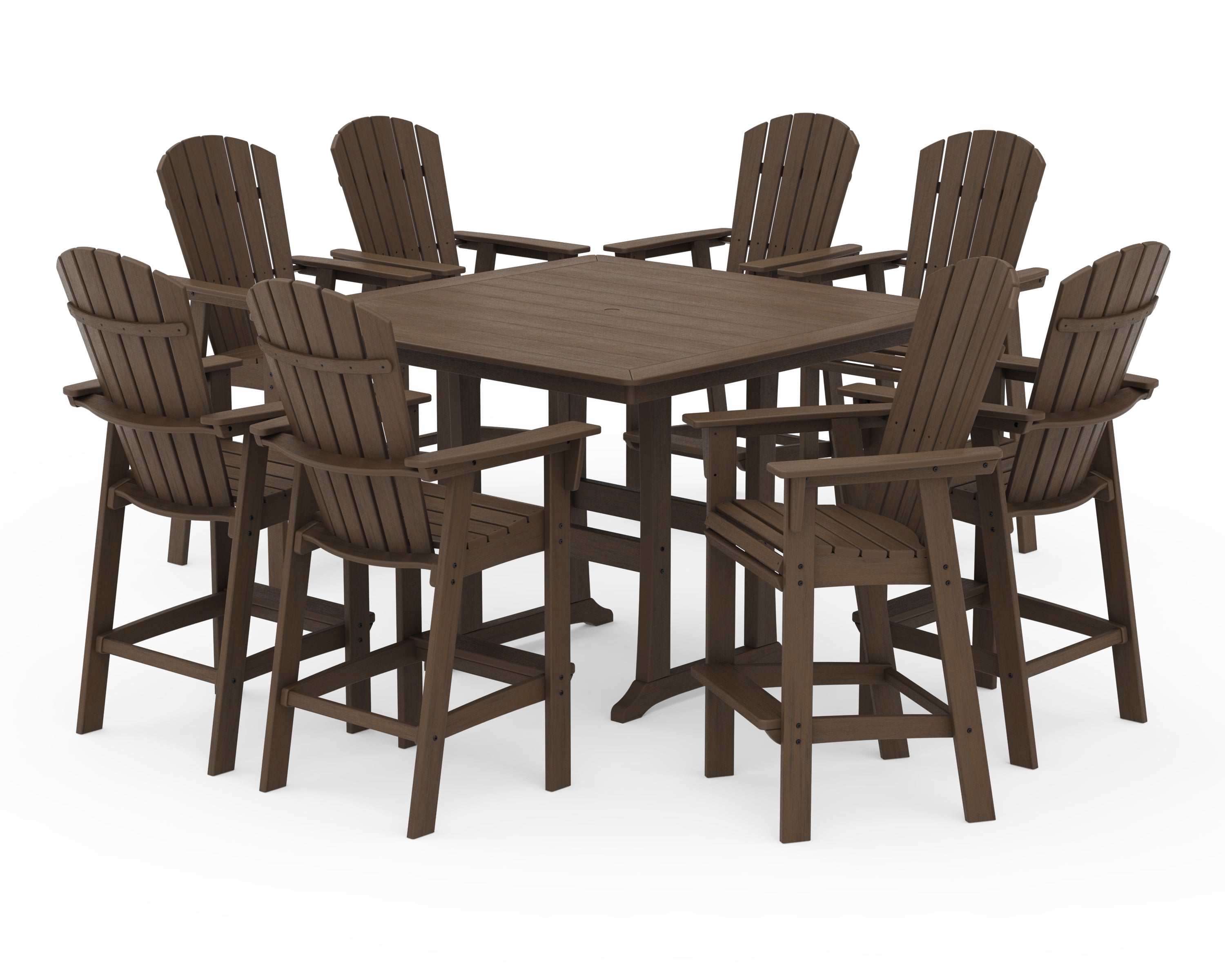 POLYWOOD Nautical Curveback Adirondack 9-Piece Trestle Bar Set in Kona
