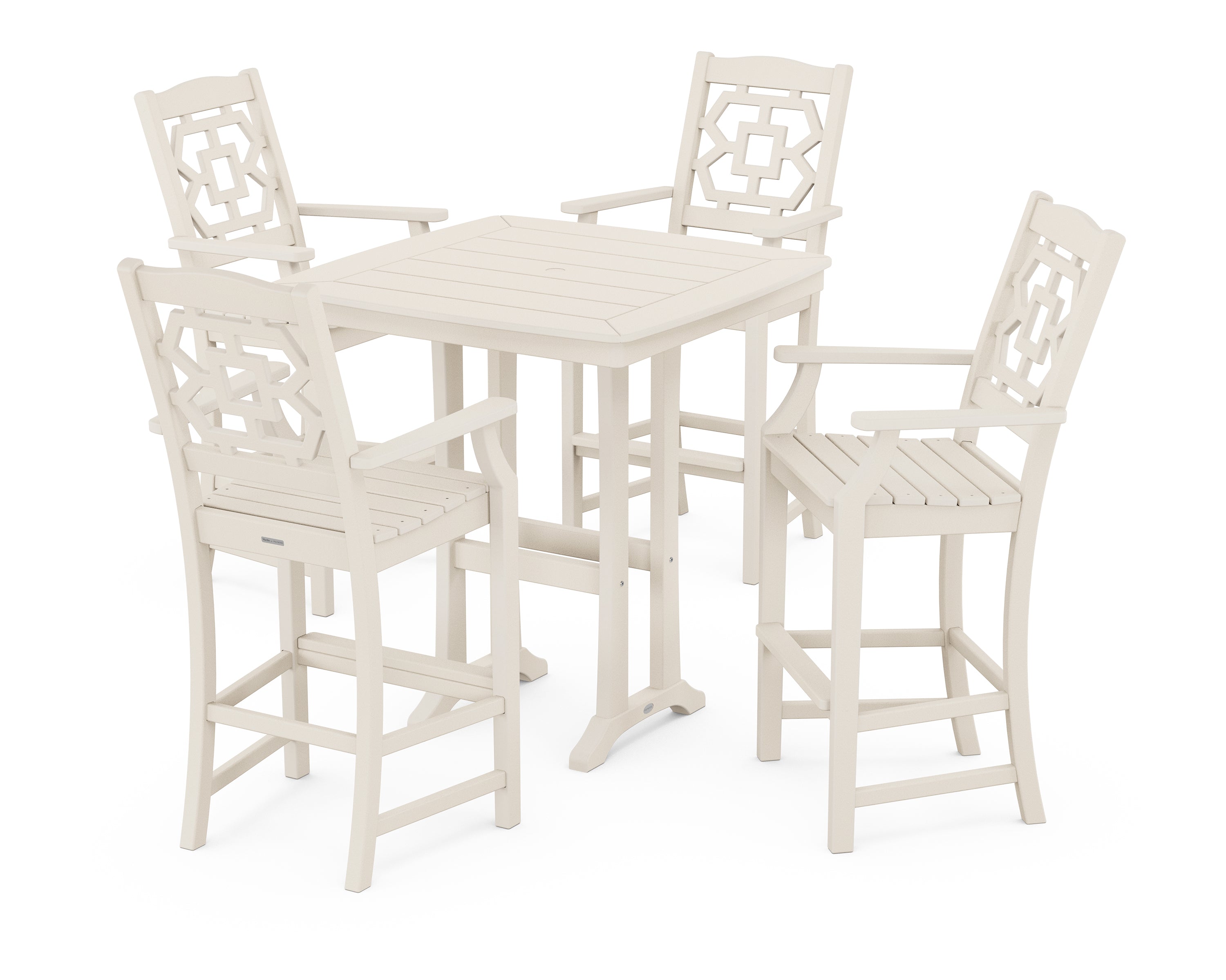 Martha Stewart by POLYWOOD Chinoiserie 5-Piece Bar Set with Trestle Legs in Sand