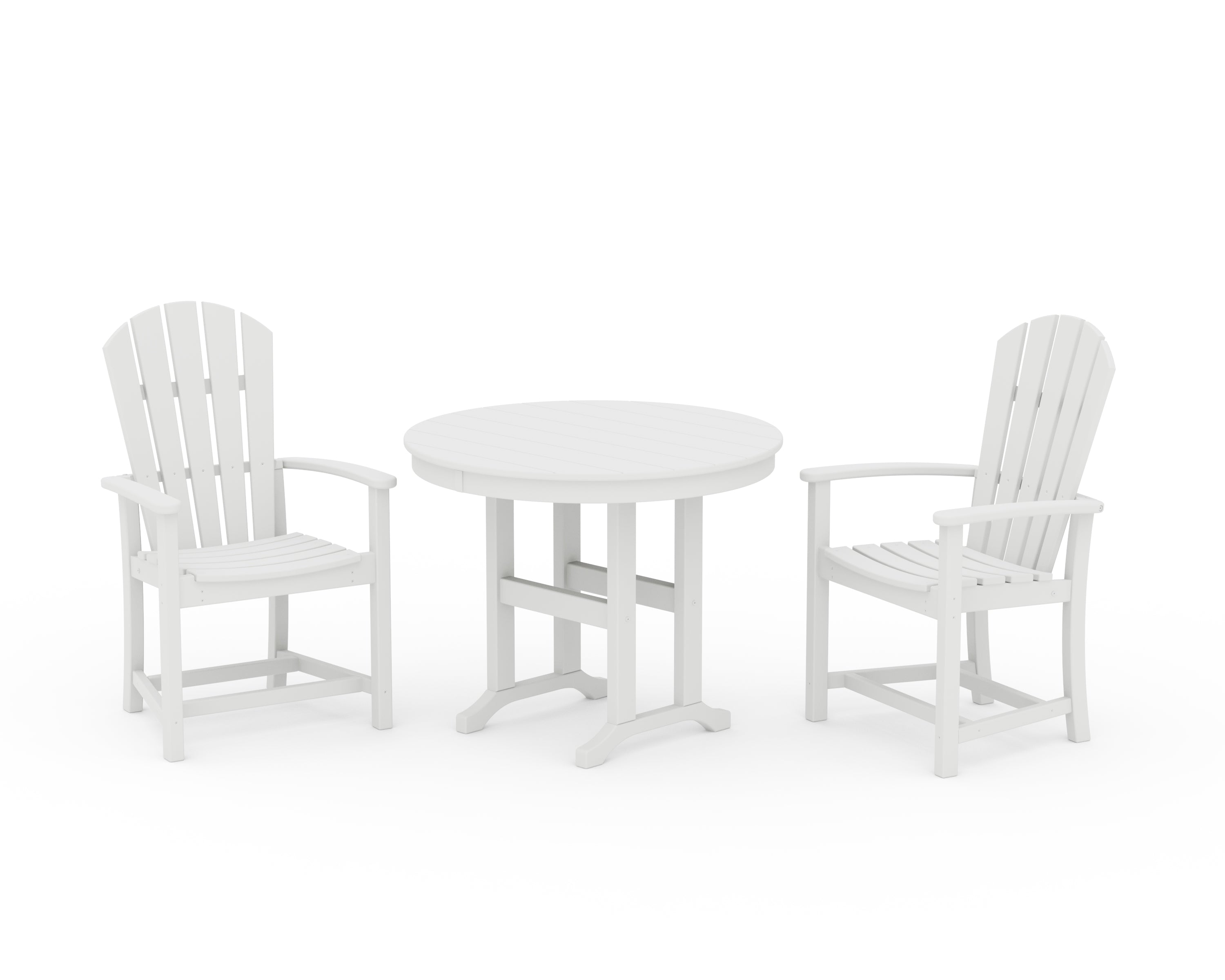 POLYWOOD Palm Coast 3-Piece Round Farmhouse Dining Set in White
