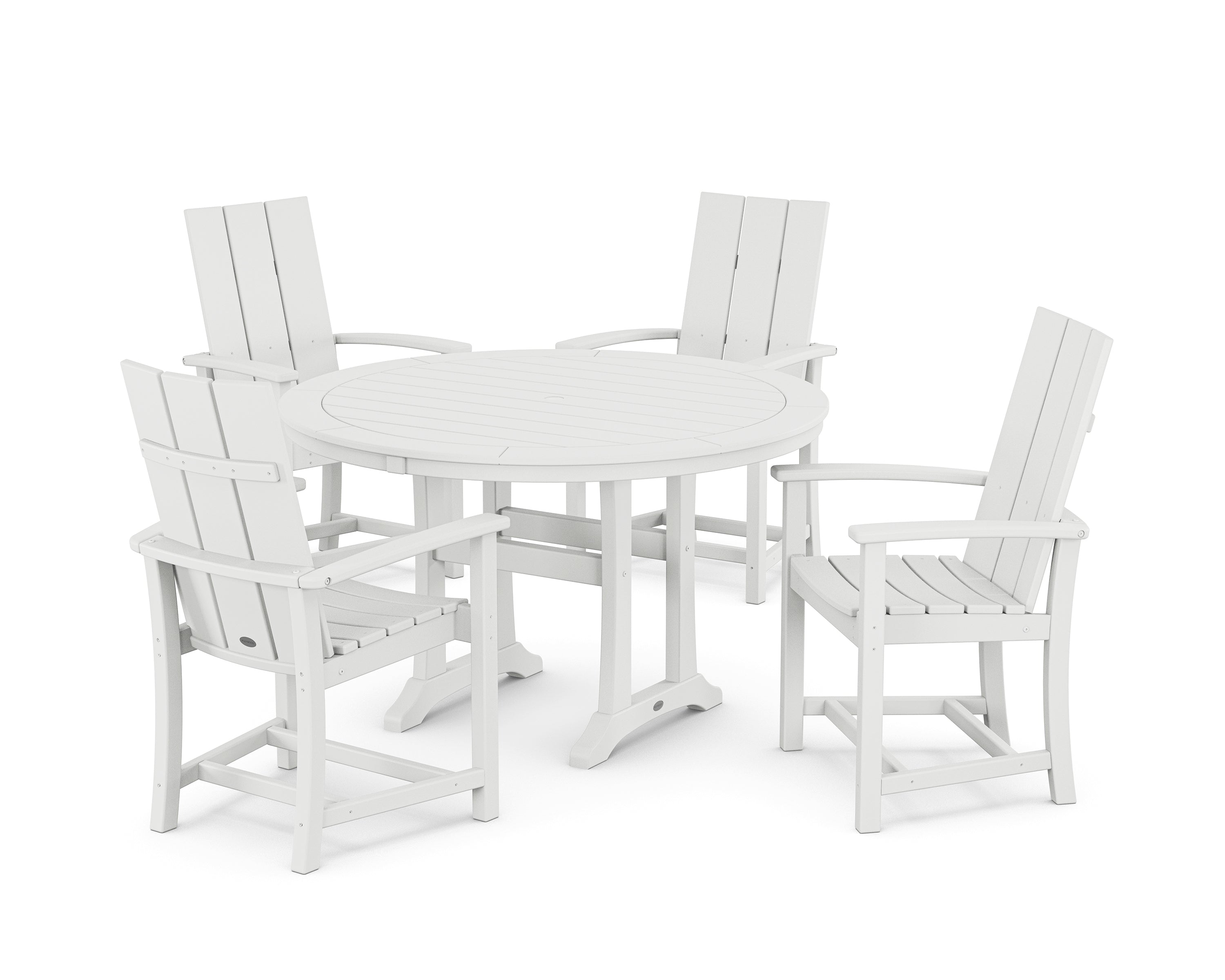 POLYWOOD® Modern Adirondack 5-Piece Round Dining Set with Trestle Legs in White