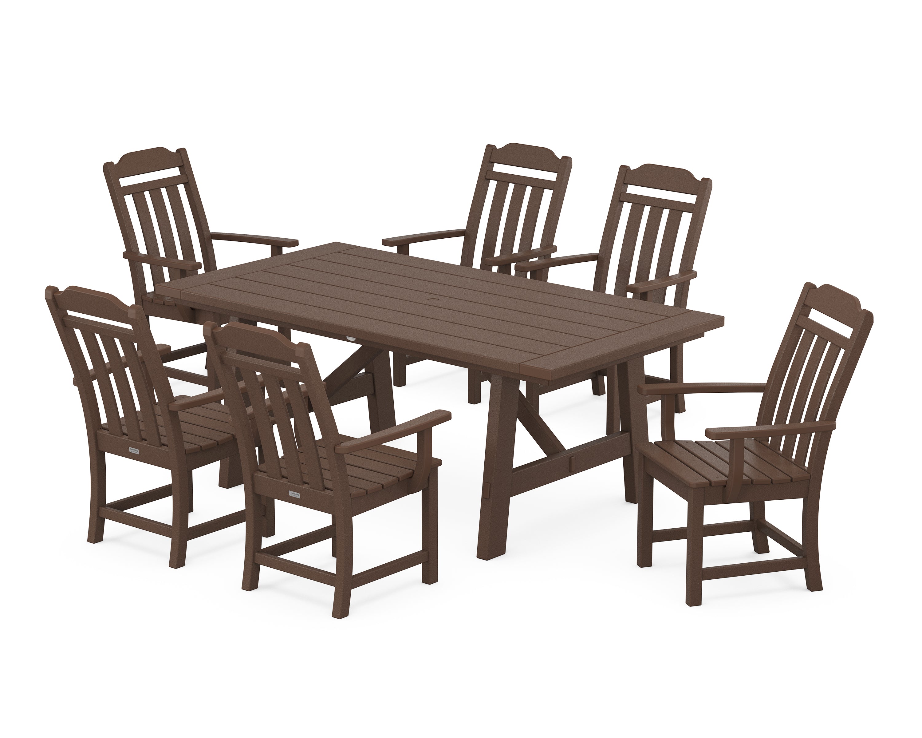 Country Living Cottage Arm Chair 7-Piece Rustic Farmhouse Dining Set in Mahogany