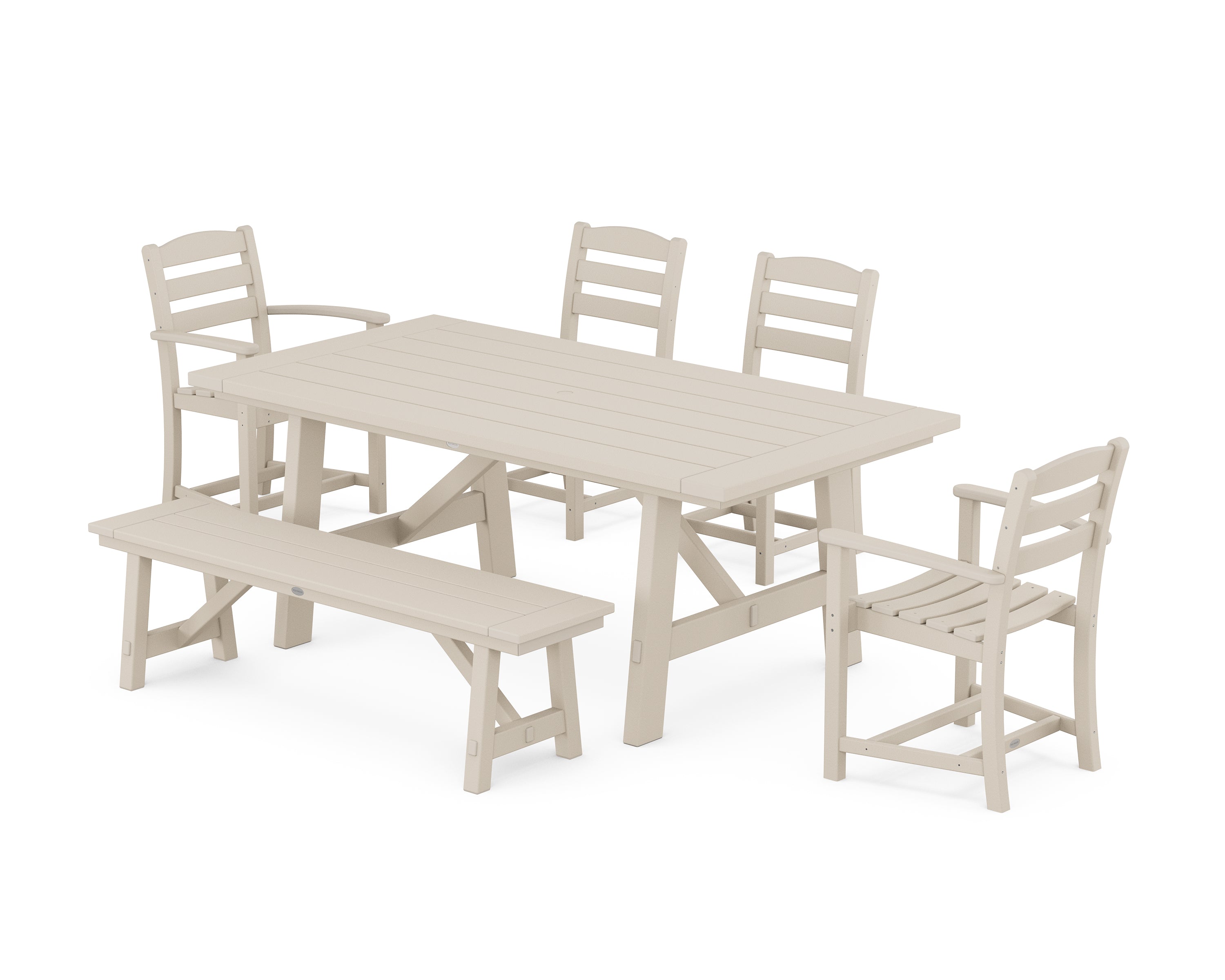 POLYWOOD La Casa Café 6-Piece Rustic Farmhouse Dining Set with Bench in Sand