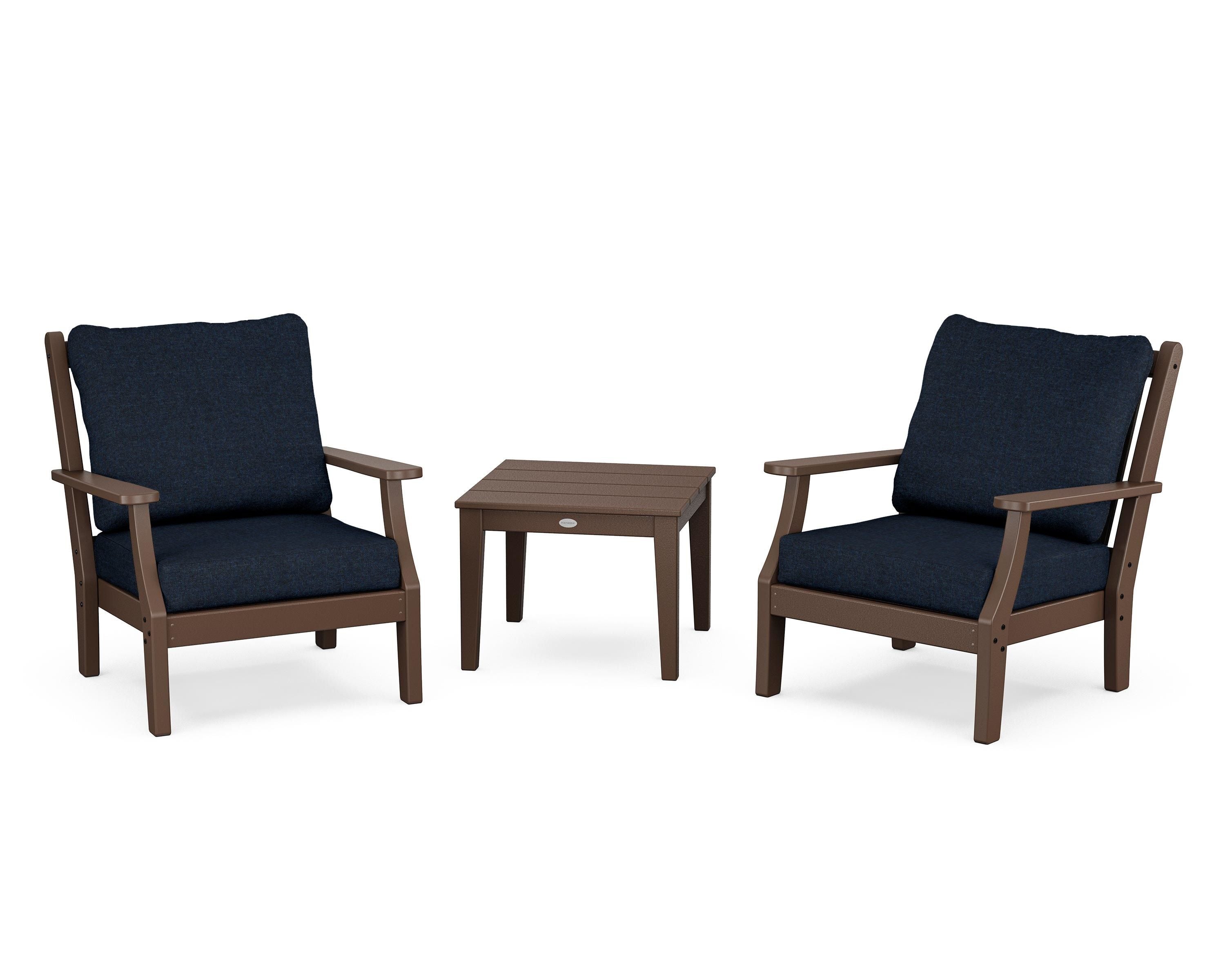 Country Living Wovendale 3-Piece Deep Seating Set in Mahogany / Marine Indigo