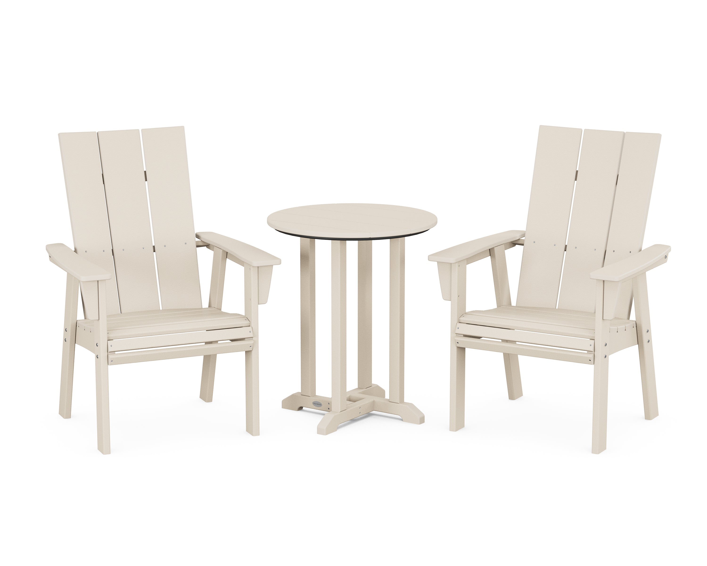 POLYWOOD® Modern Curveback Adirondack 3-Piece Round Dining Set in Sand