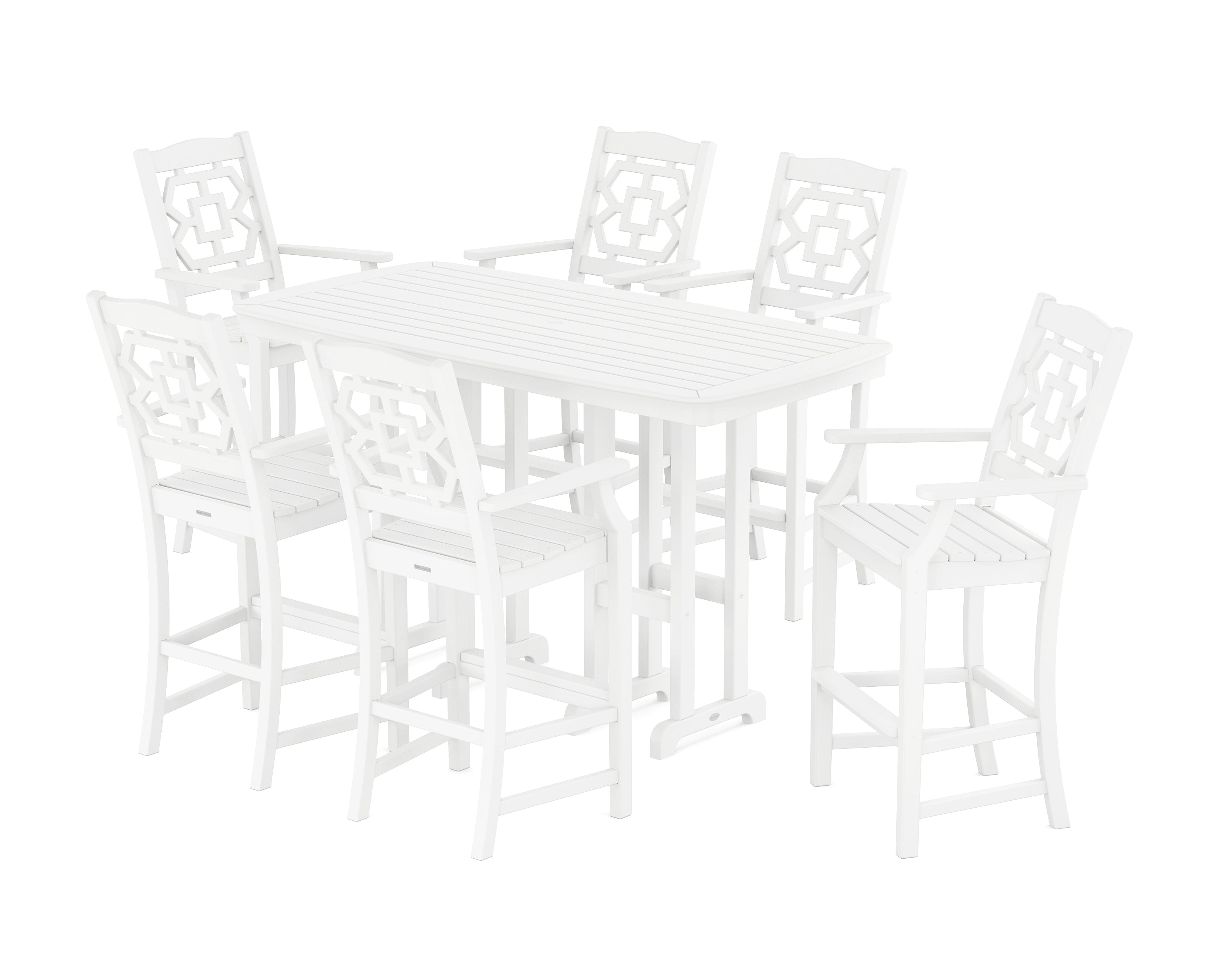 Martha Stewart by POLYWOOD Chinoiserie Arm Chair 7-Piece Bar Set in White