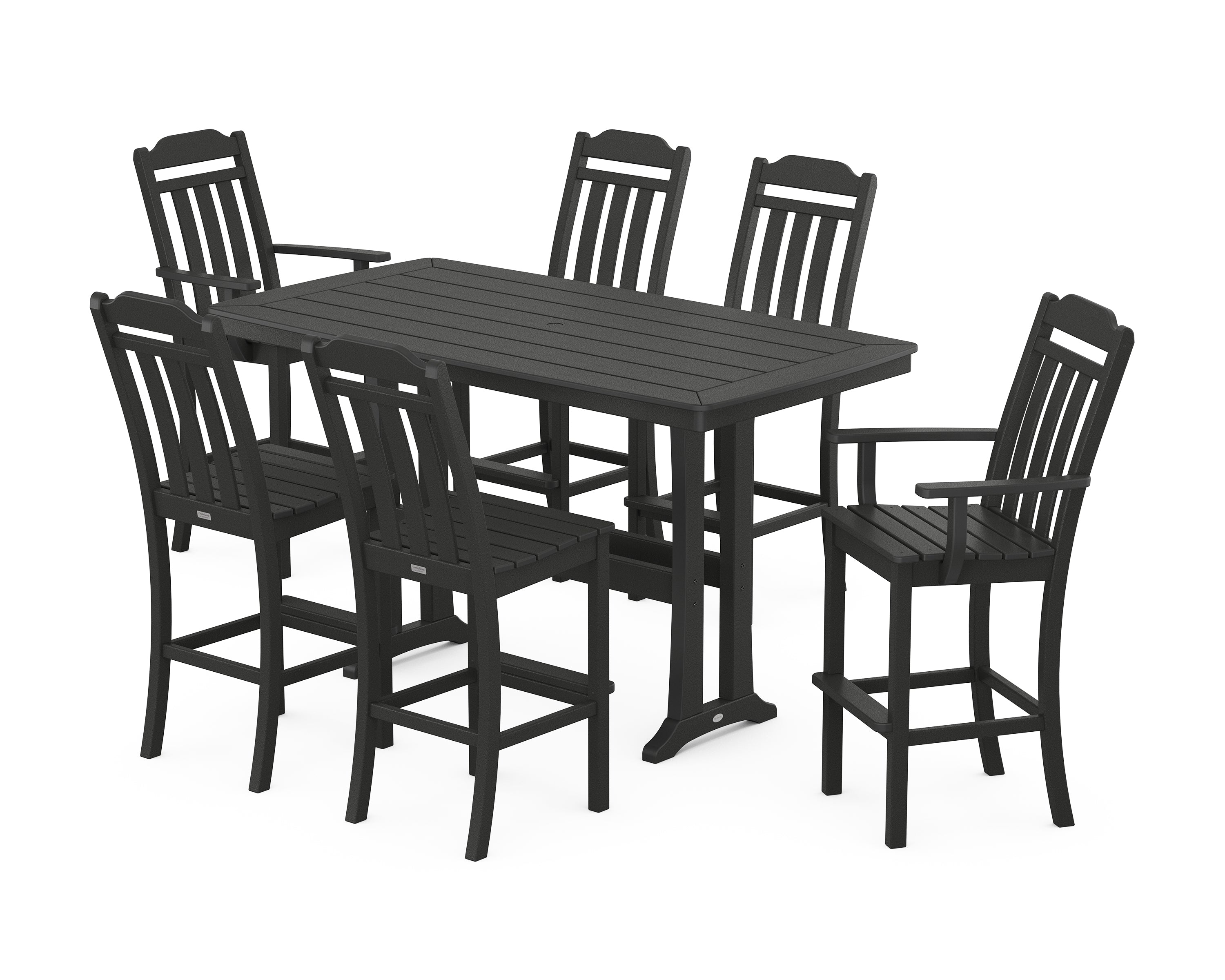 POLYWOOD Country Living 7-Piece Bar Set with Trestle Legs in Black