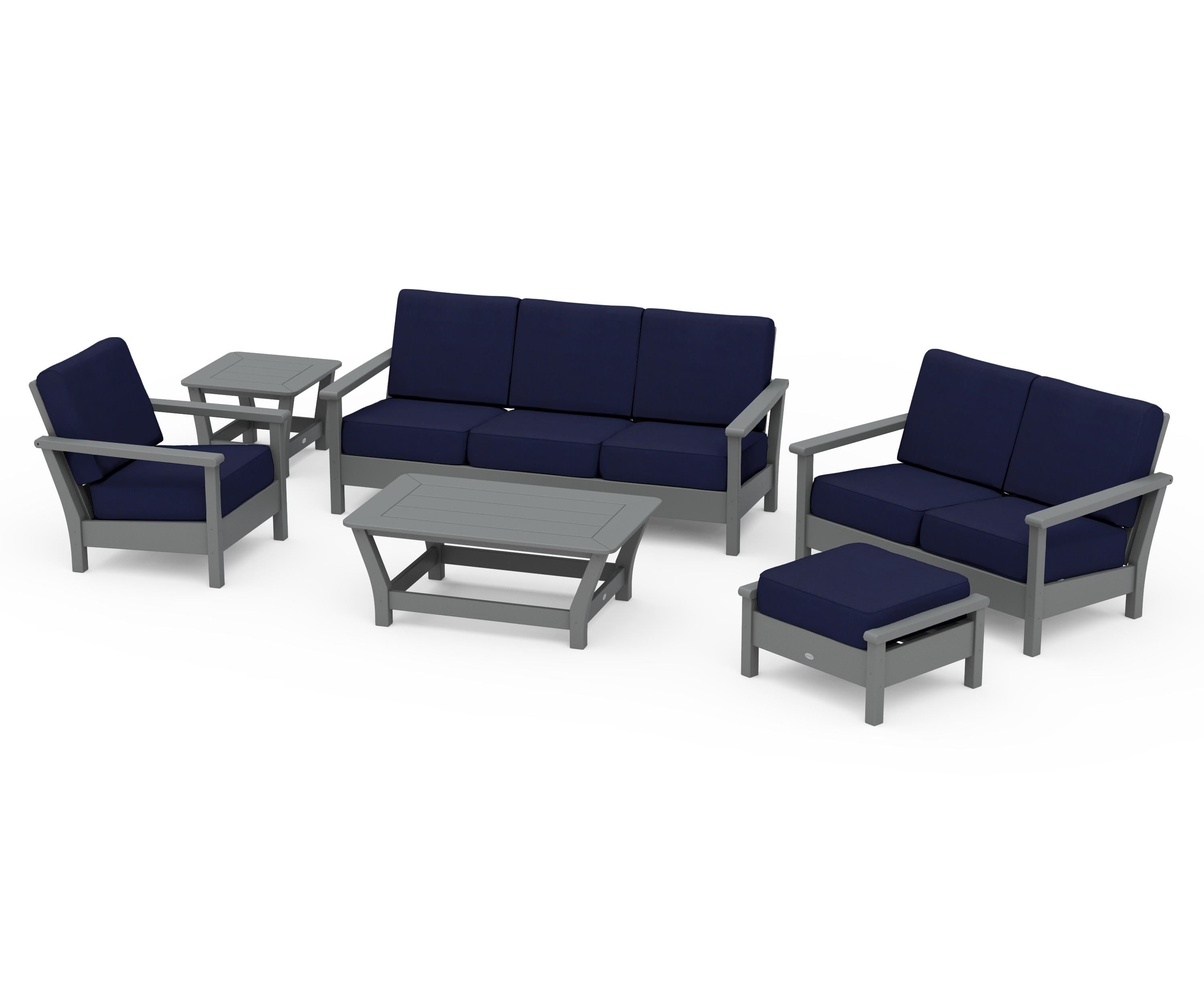 POLYWOOD Harbour 6-Piece Outdoor Living Set in Slate Grey / Navy