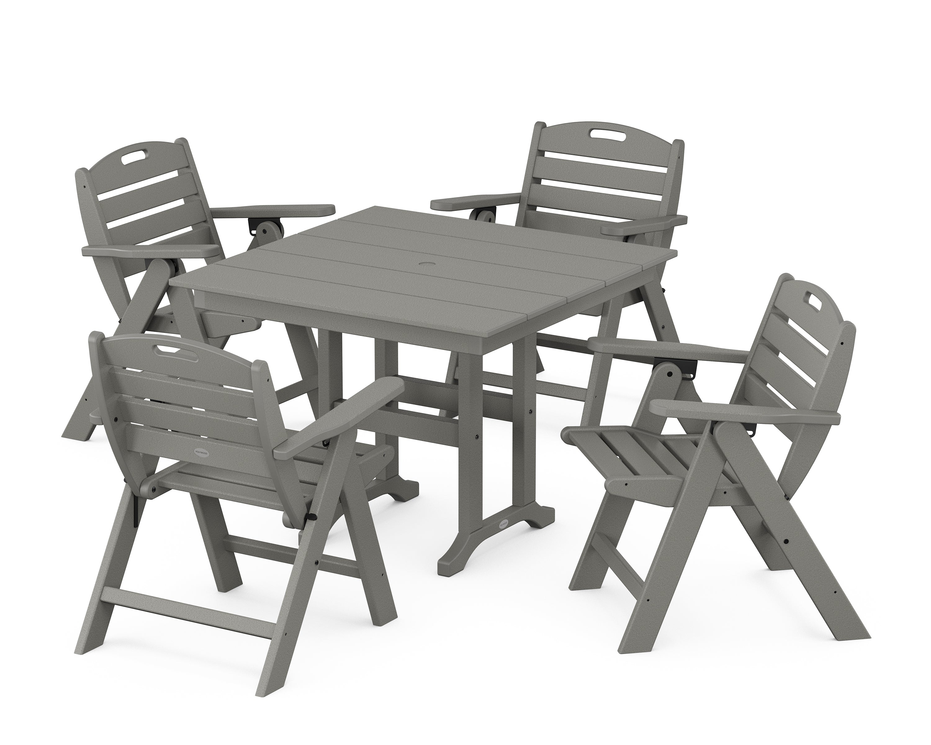 POLYWOOD® Nautical Folding Lowback Chair 5-Piece Farmhouse Dining Set in Slate Grey