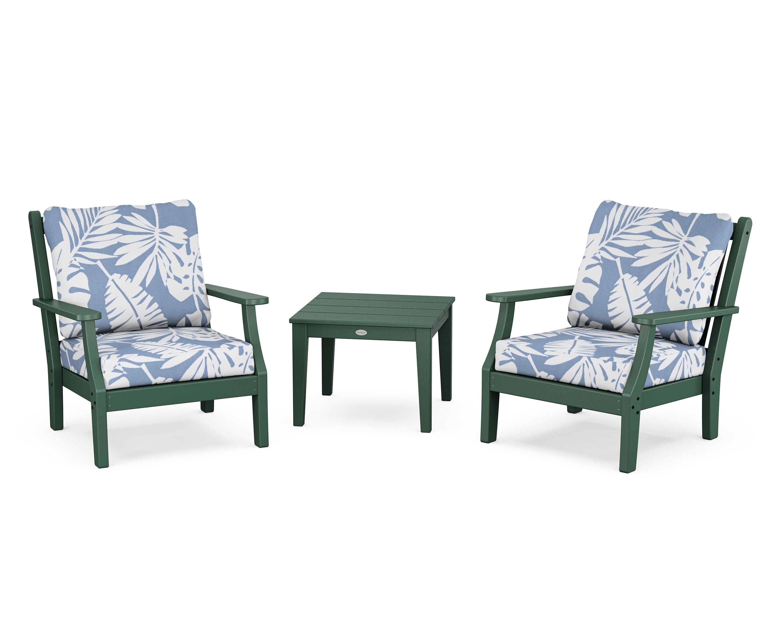 Country Living Wovendale 3-Piece Deep Seating Set in Green / Leaf Sky Blue