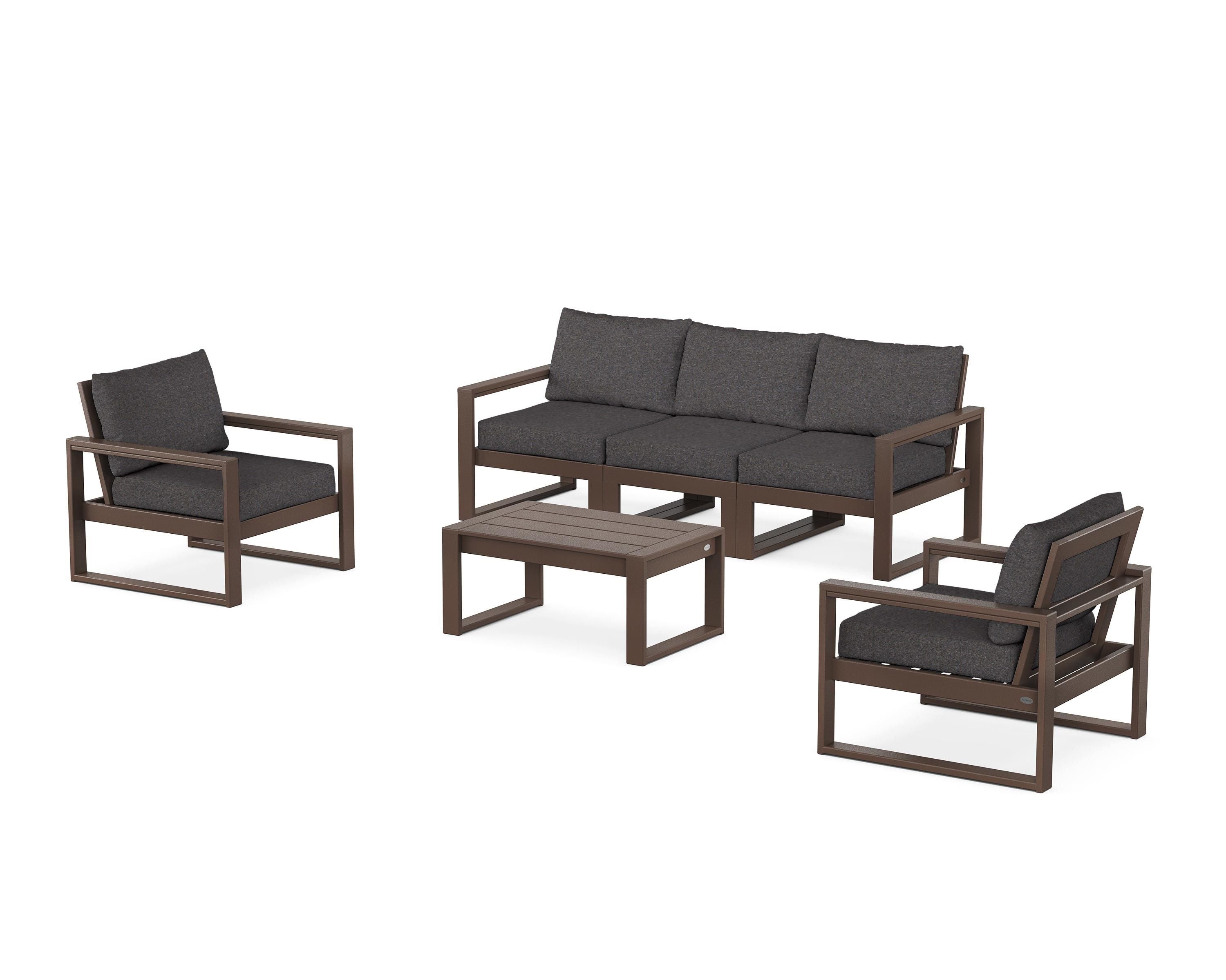 POLYWOOD EDGE Sectional 4-Piece Deep Seating Set with Sofa in Mahogany / Ash Charcoal