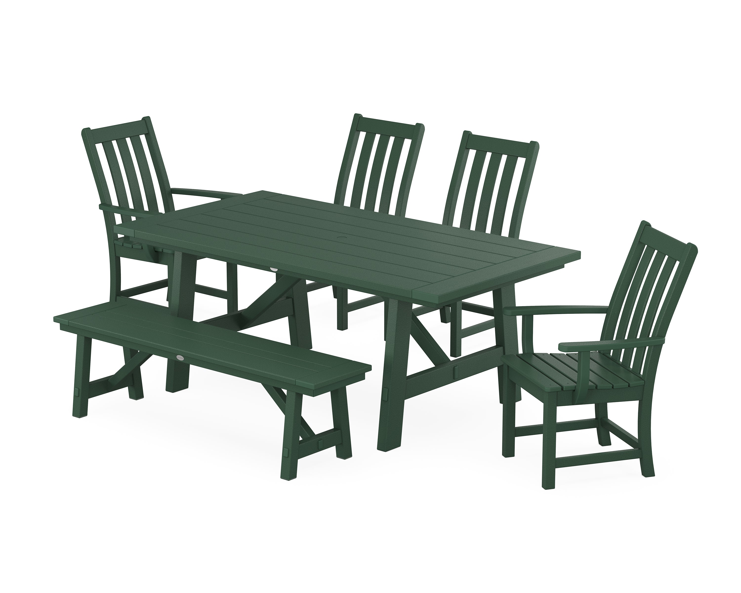 POLYWOOD® Vineyard 6-Piece Rustic Farmhouse Dining Set With Bench in Green