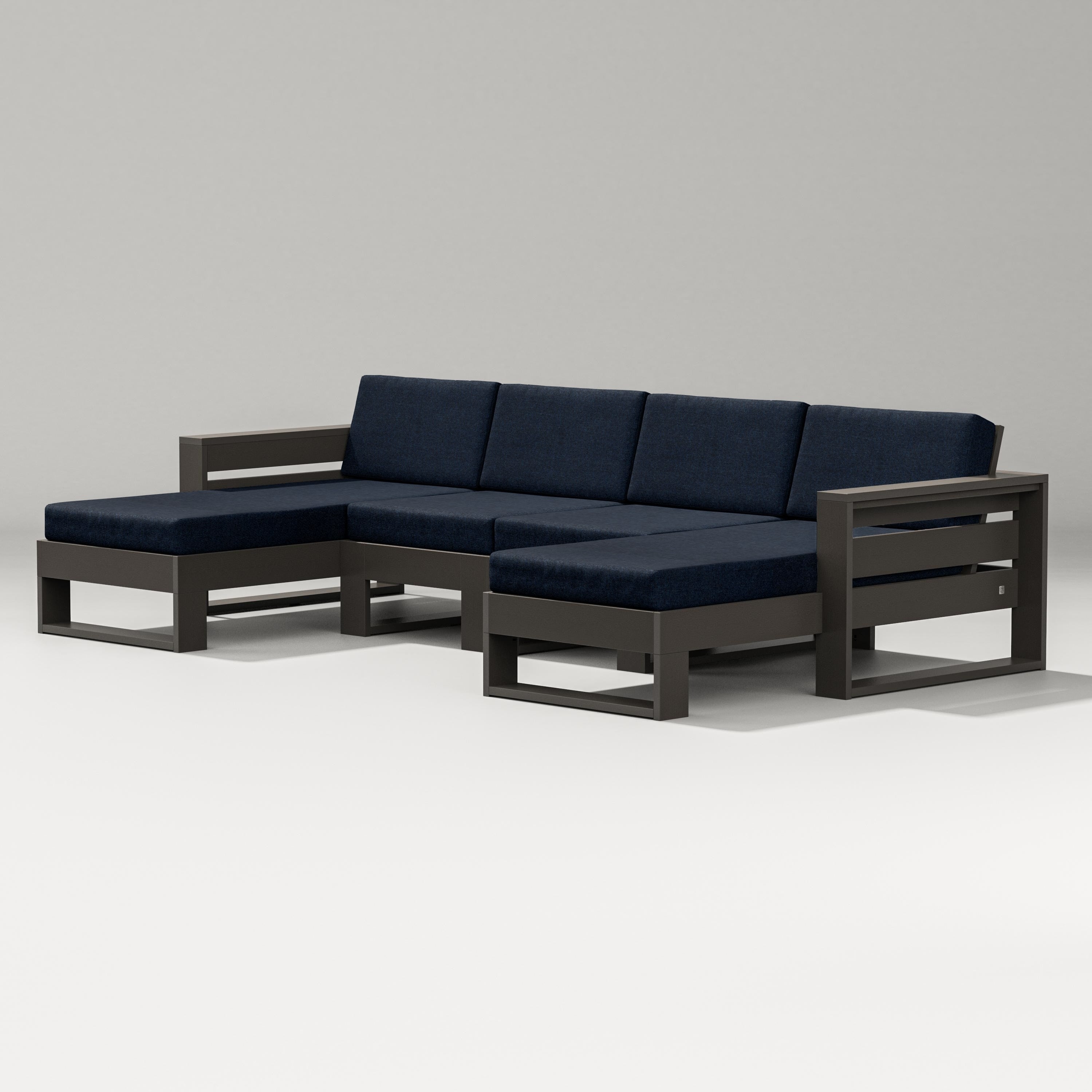 PW Designer Series Latitude Double Chaise Sectional in Vintage Coffee / Marine Indigo