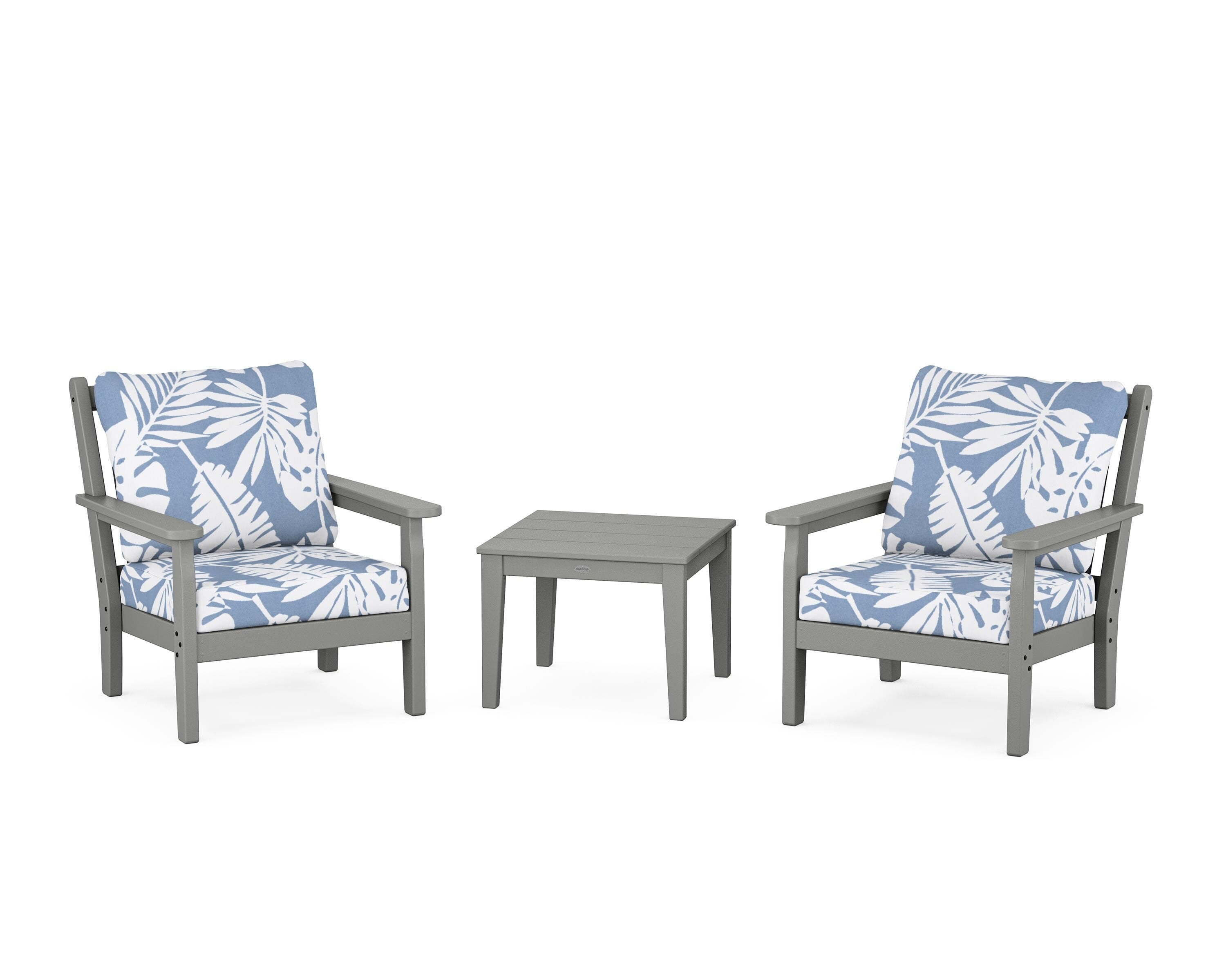 POLYWOOD Chippendale 3-Piece Deep Seating Set in Slate Grey / Leaf Sky Blue