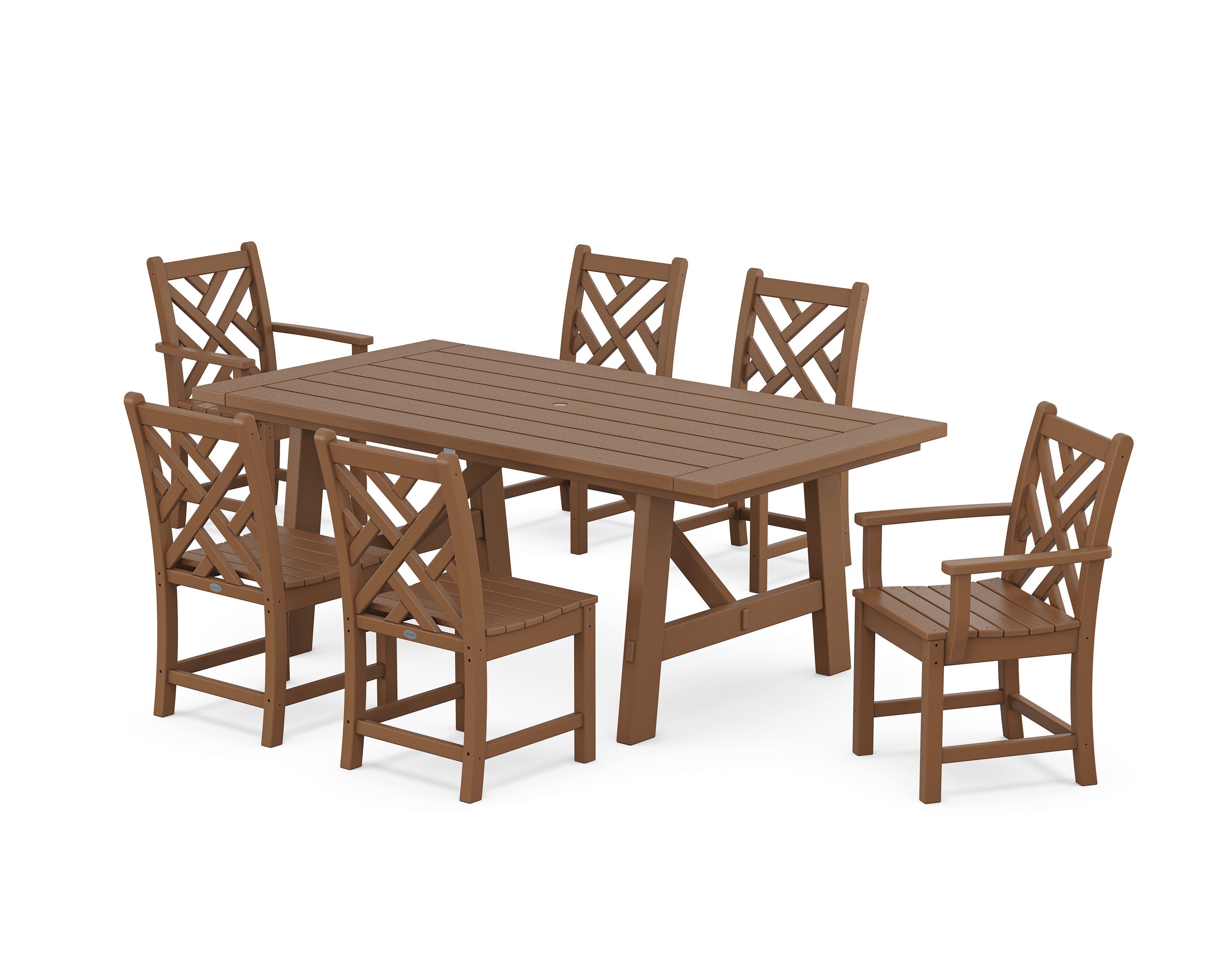 POLYWOOD Chippendale 7-Piece Rustic Farmhouse Dining Set in Teak