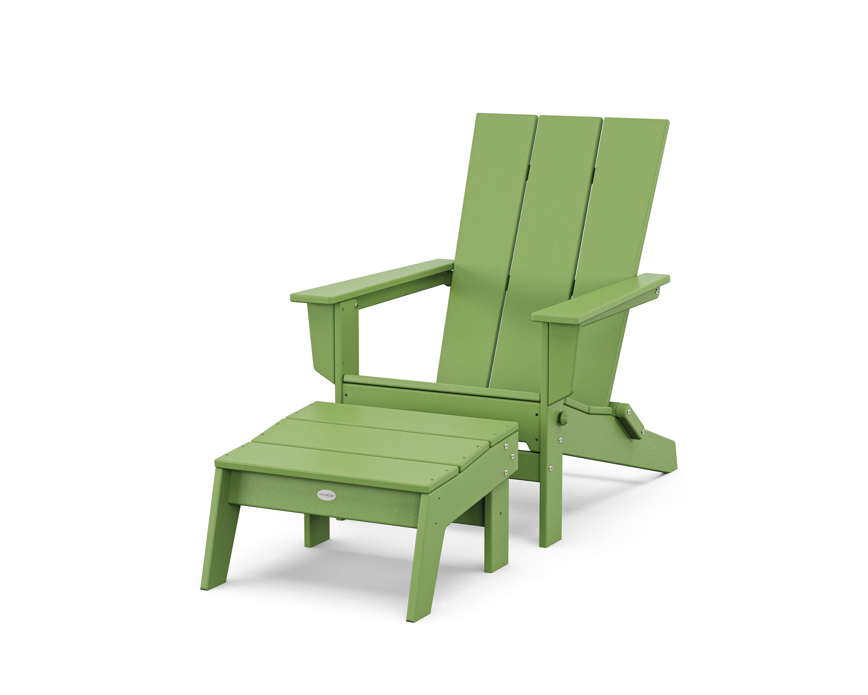 POLYWOOD® Modern Studio Folding Adirondack Chair with Ottoman in Lime