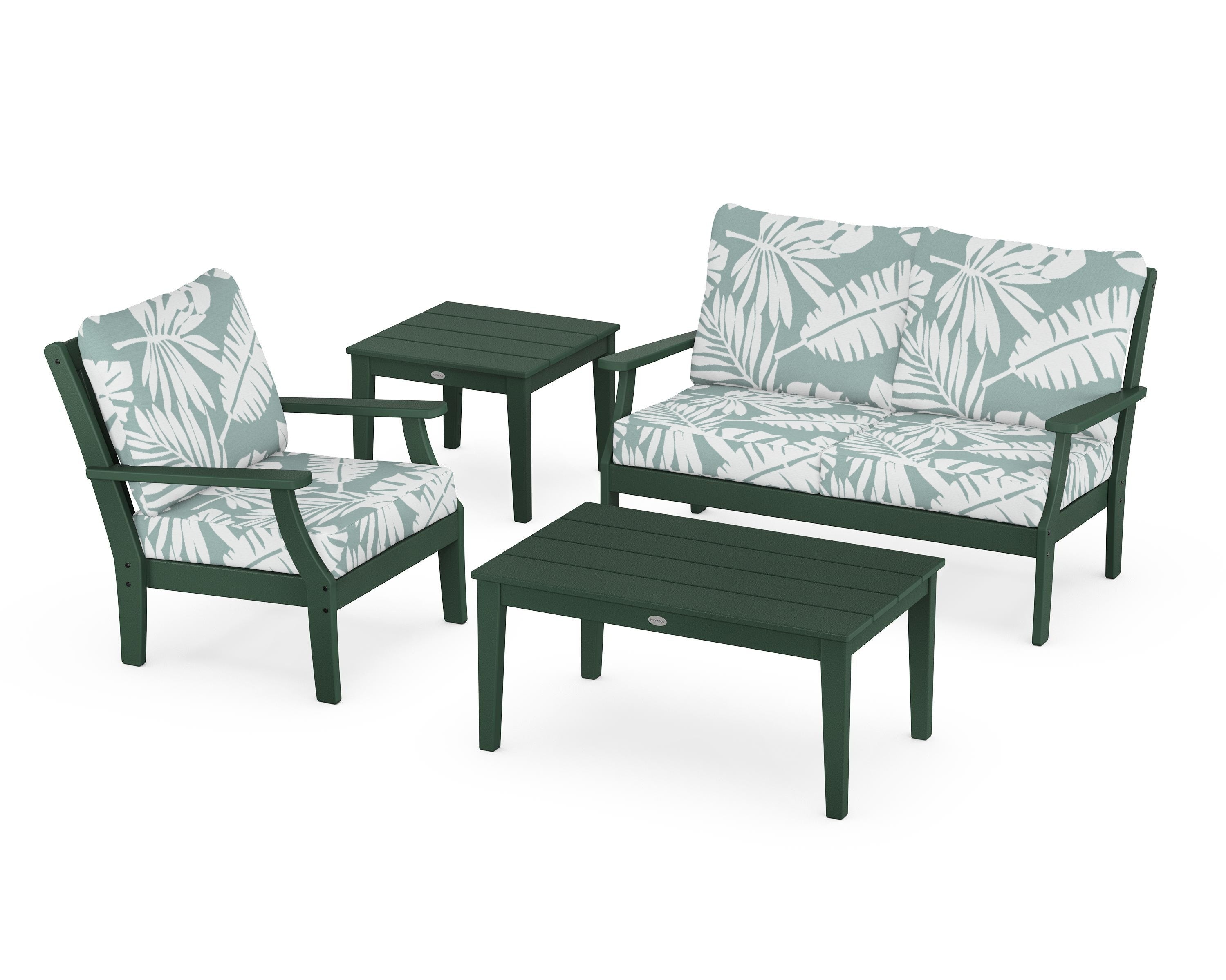 POLYWOOD Braxton 4-Piece Deep Seating Set in Green / Leaf Glacier Spa