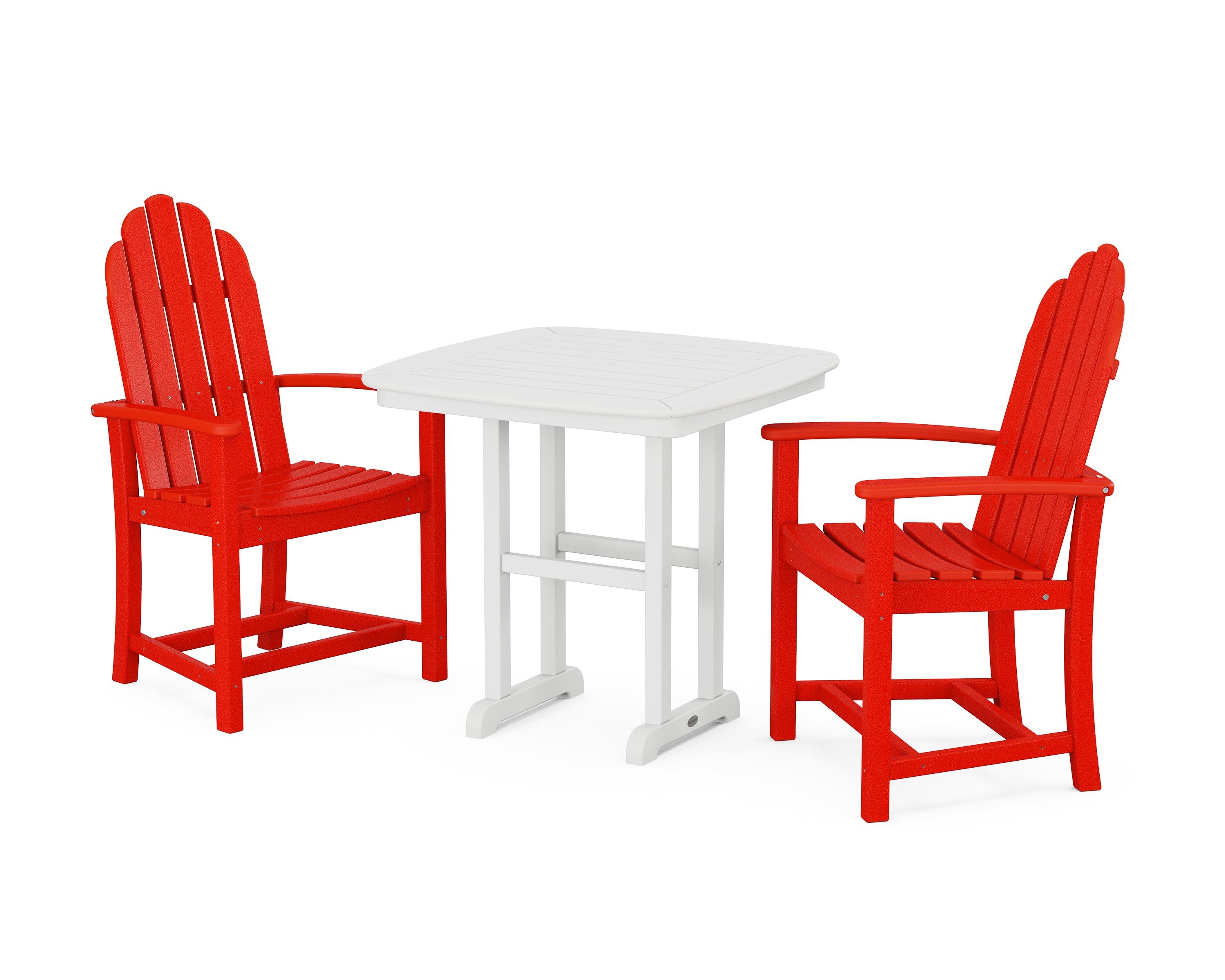 POLYWOOD Classic Adirondack 3-Piece Dining Set in Sunset Red / White