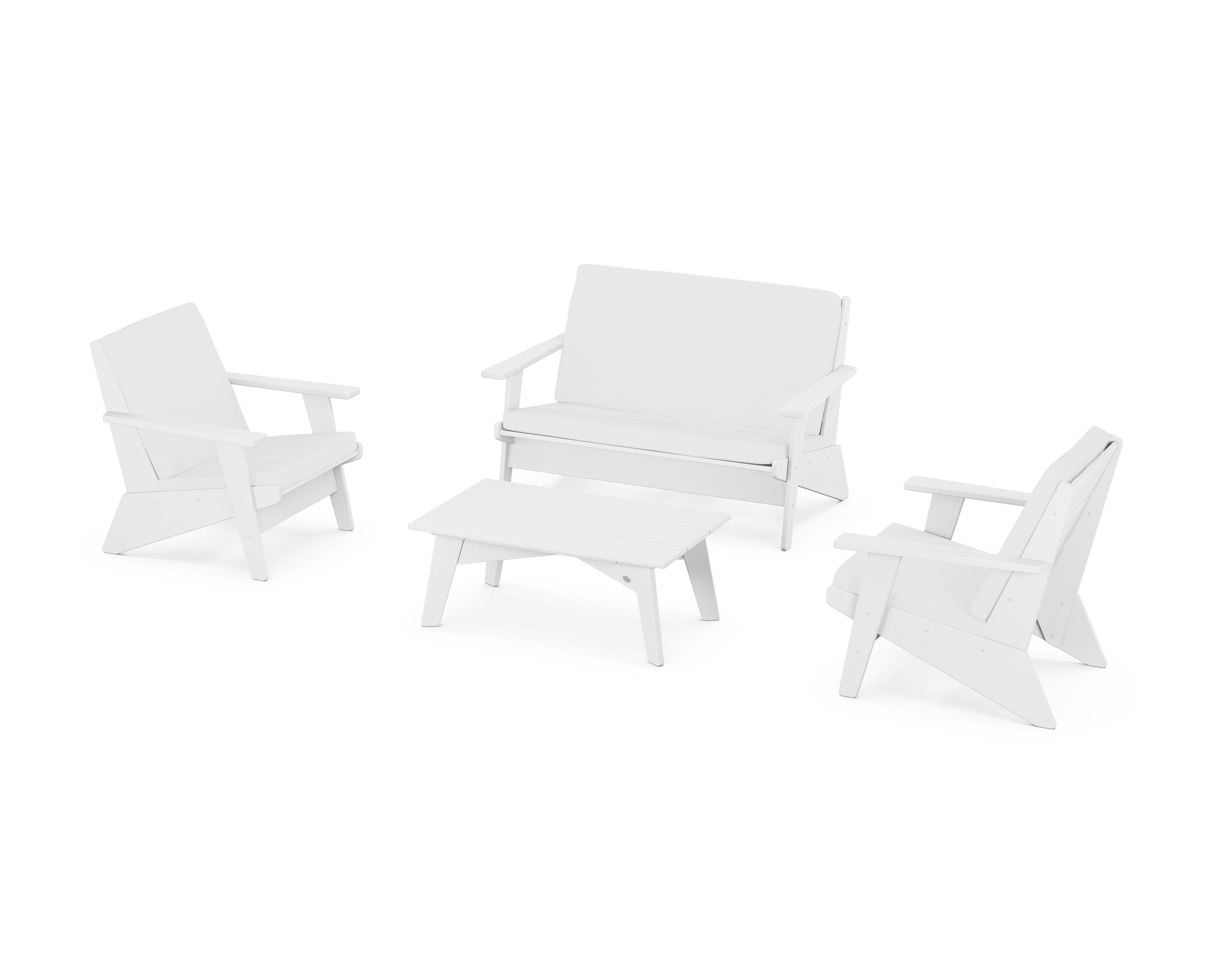 POLYWOOD Riviera Modern Lounge 4-Piece Set in White / Natural