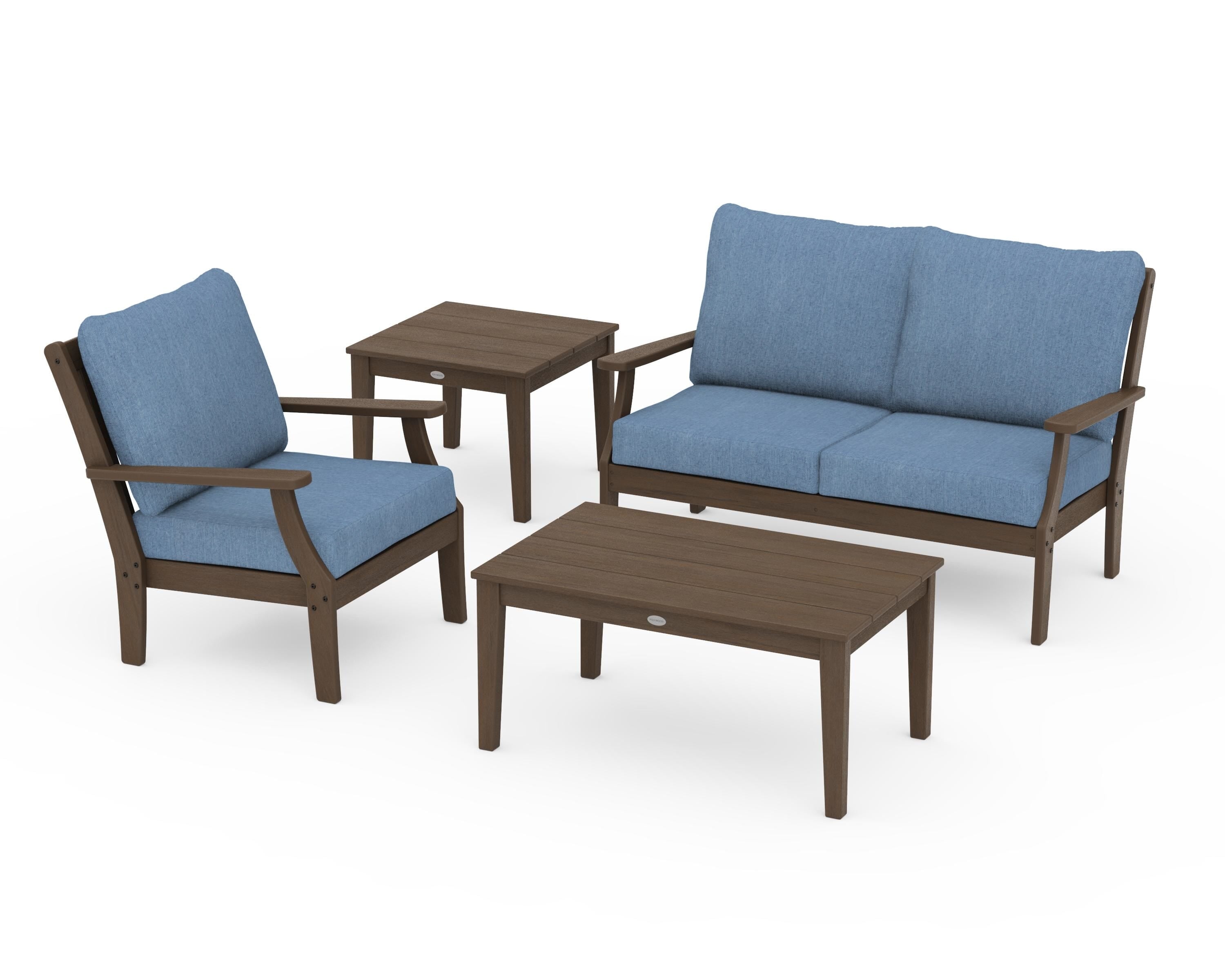 POLYWOOD Braxton 4-Piece Deep Seating Set in Kona / Sky Blue