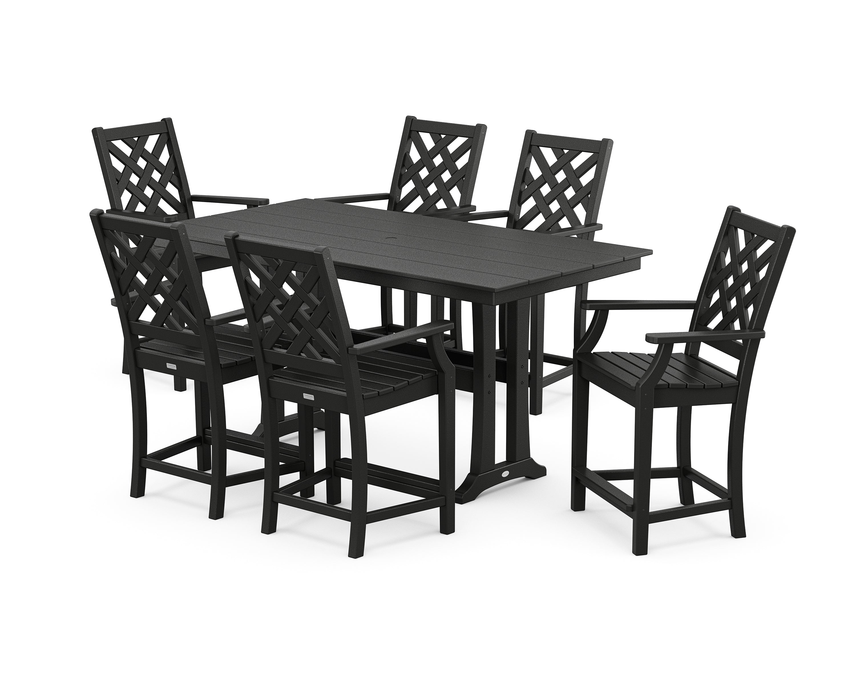 Country Living Wovendale Arm Chair 7-Piece Farmhouse Counter Set with Trestle Legs in Black