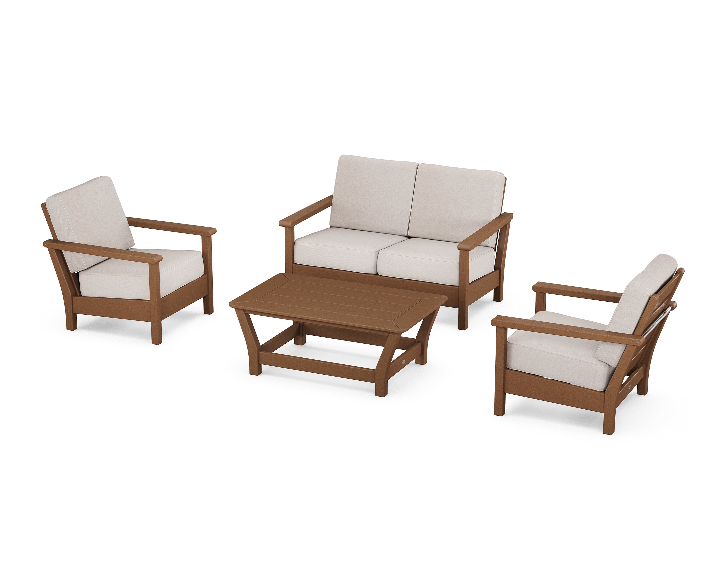 POLYWOOD Harbour 4-Piece Deep Seating Set in Teak / Dune Burlap
